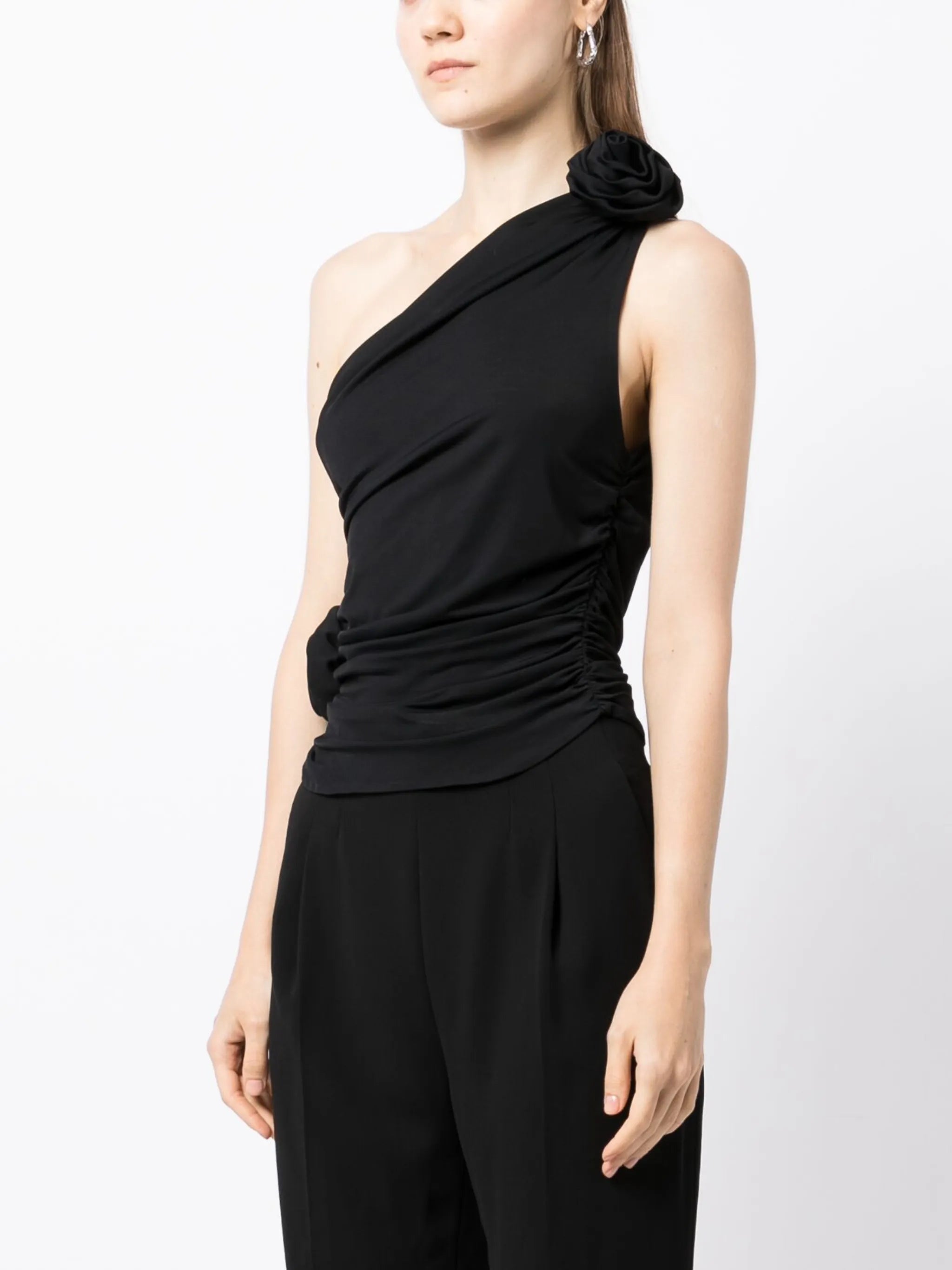 flower embellished one-shoulder top