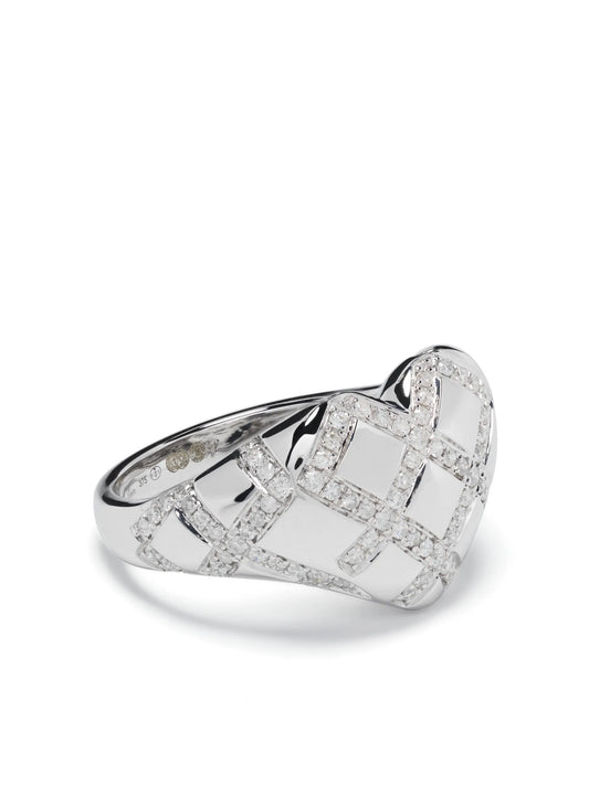 9kt white gold Chevalier Coeur Cross diamond signet ring