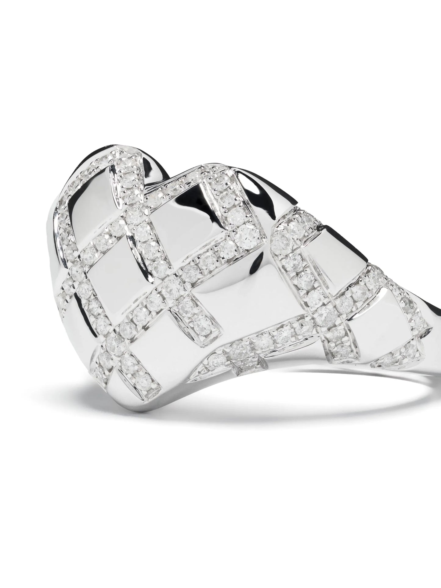 9kt white gold Chevalier Coeur Cross diamond signet ring