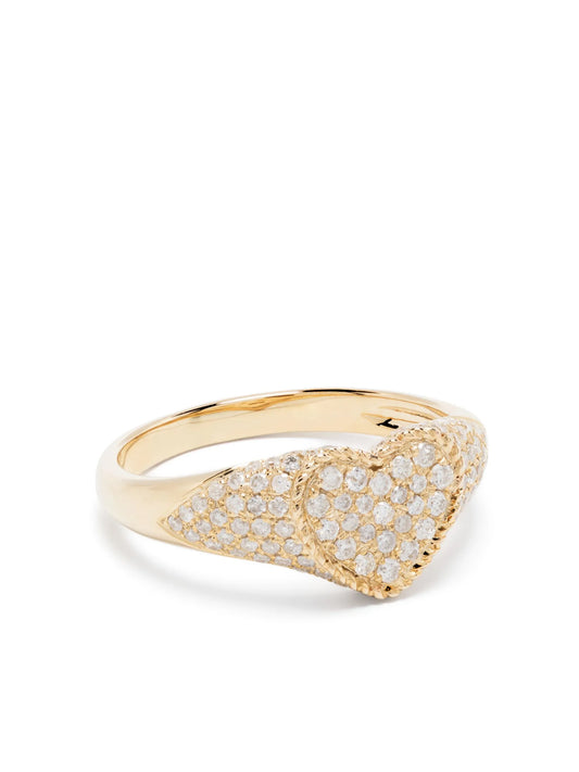 9kt yellow gold Baby Chevalier Coeur diamond signet ring