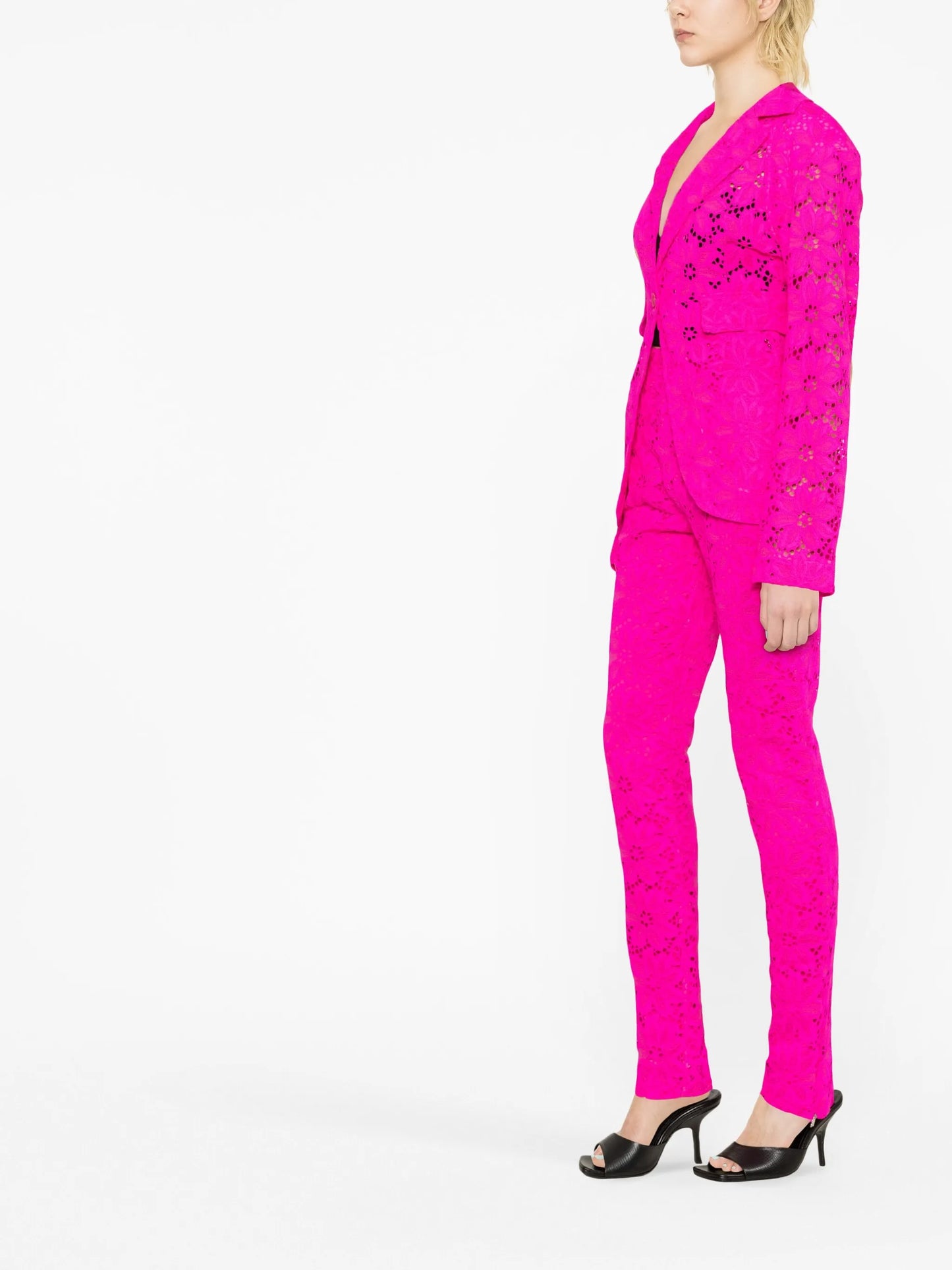 single-breasted crochet blazer
