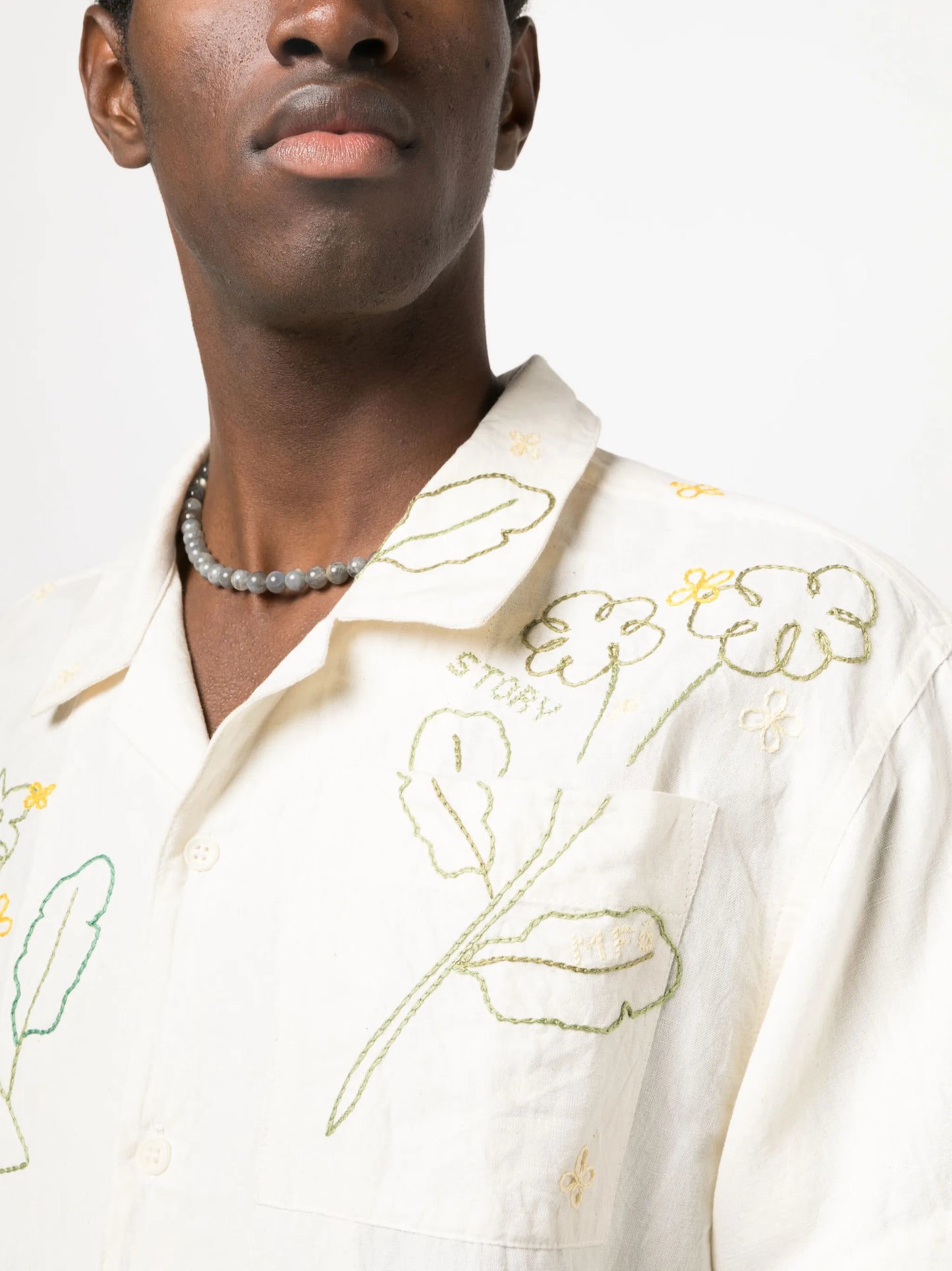 Greetings floral-embroidered shirt