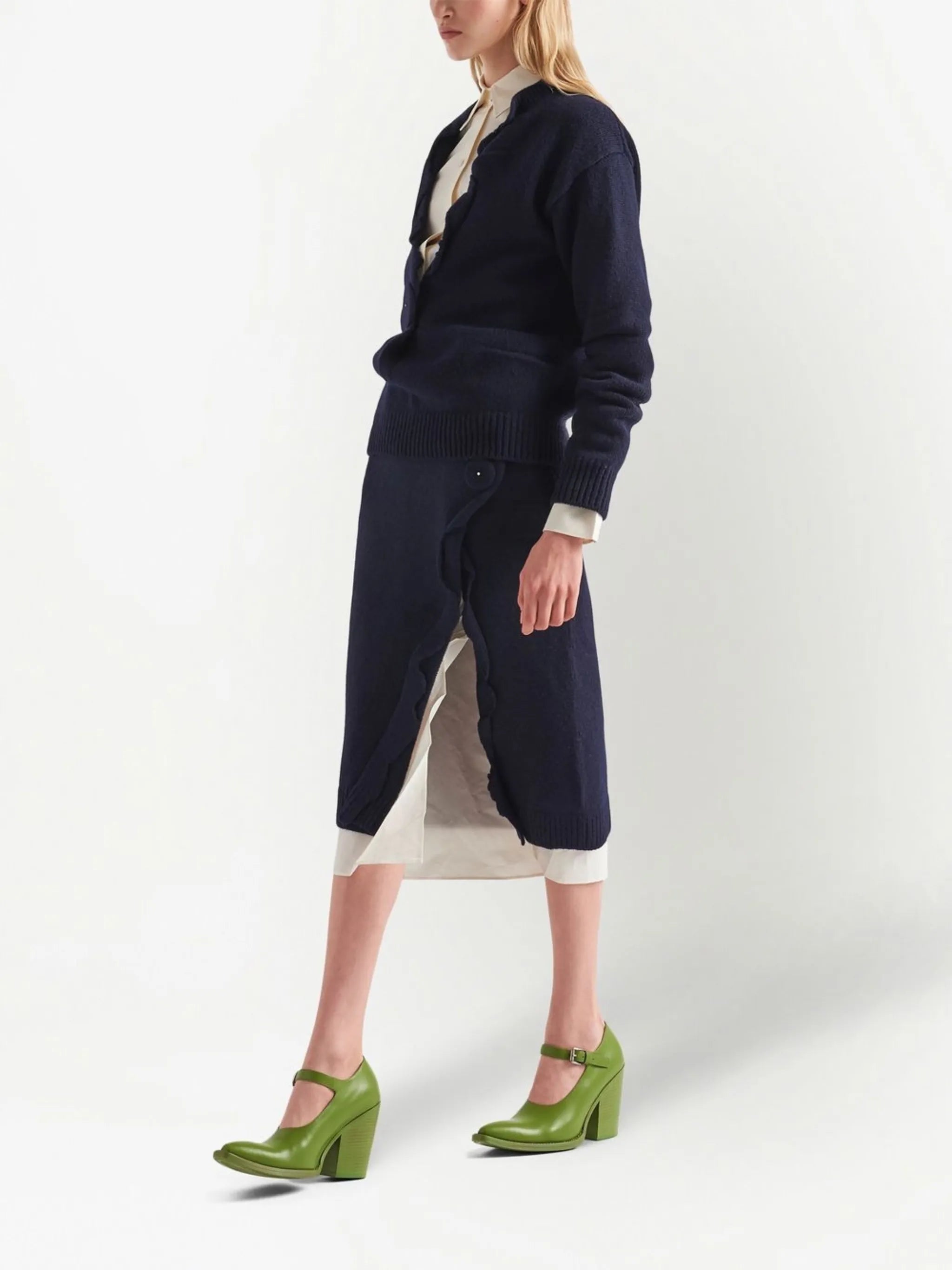 side-split wool-cashmere skirt