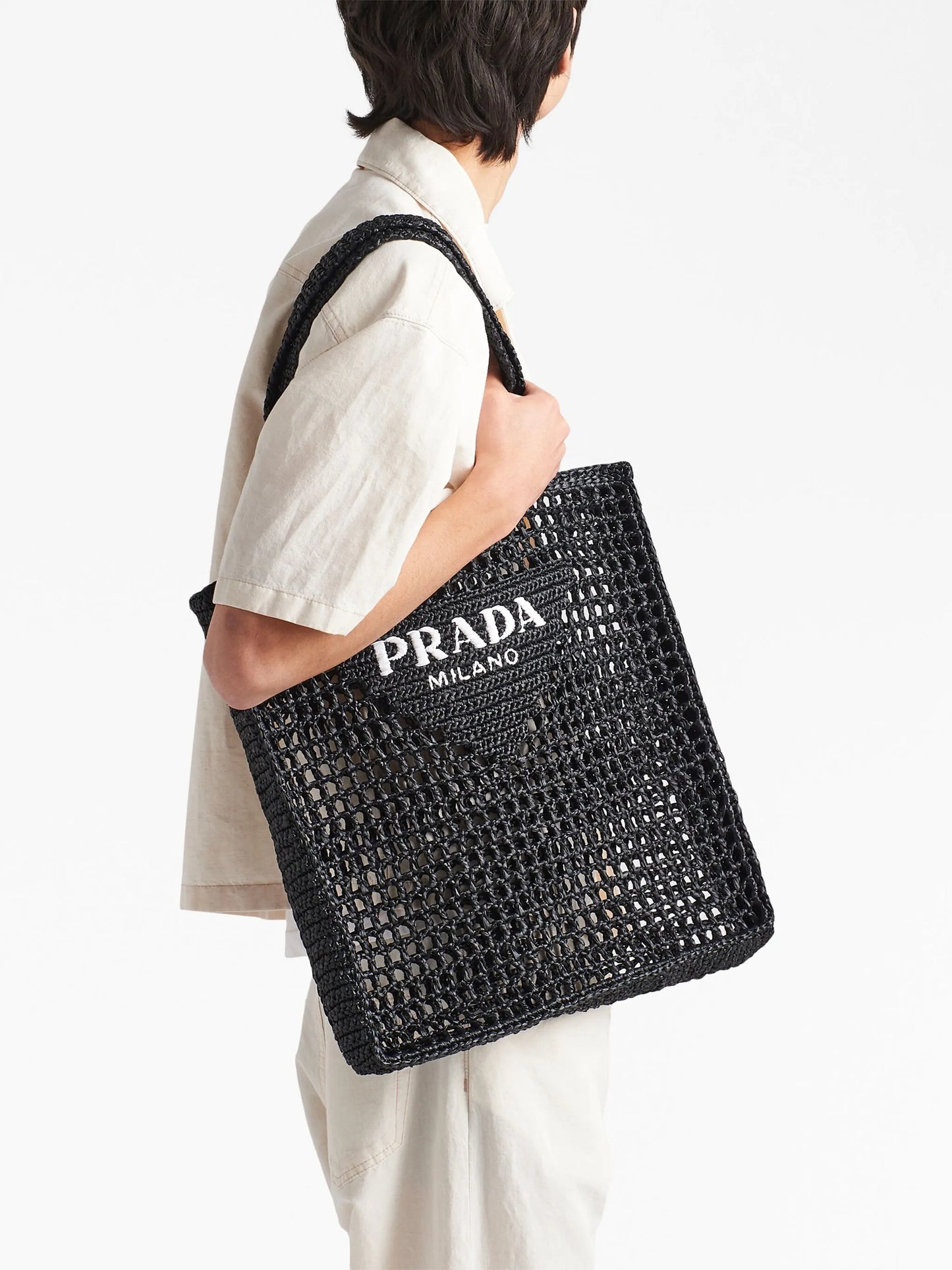 woven-logo raffia tote bag