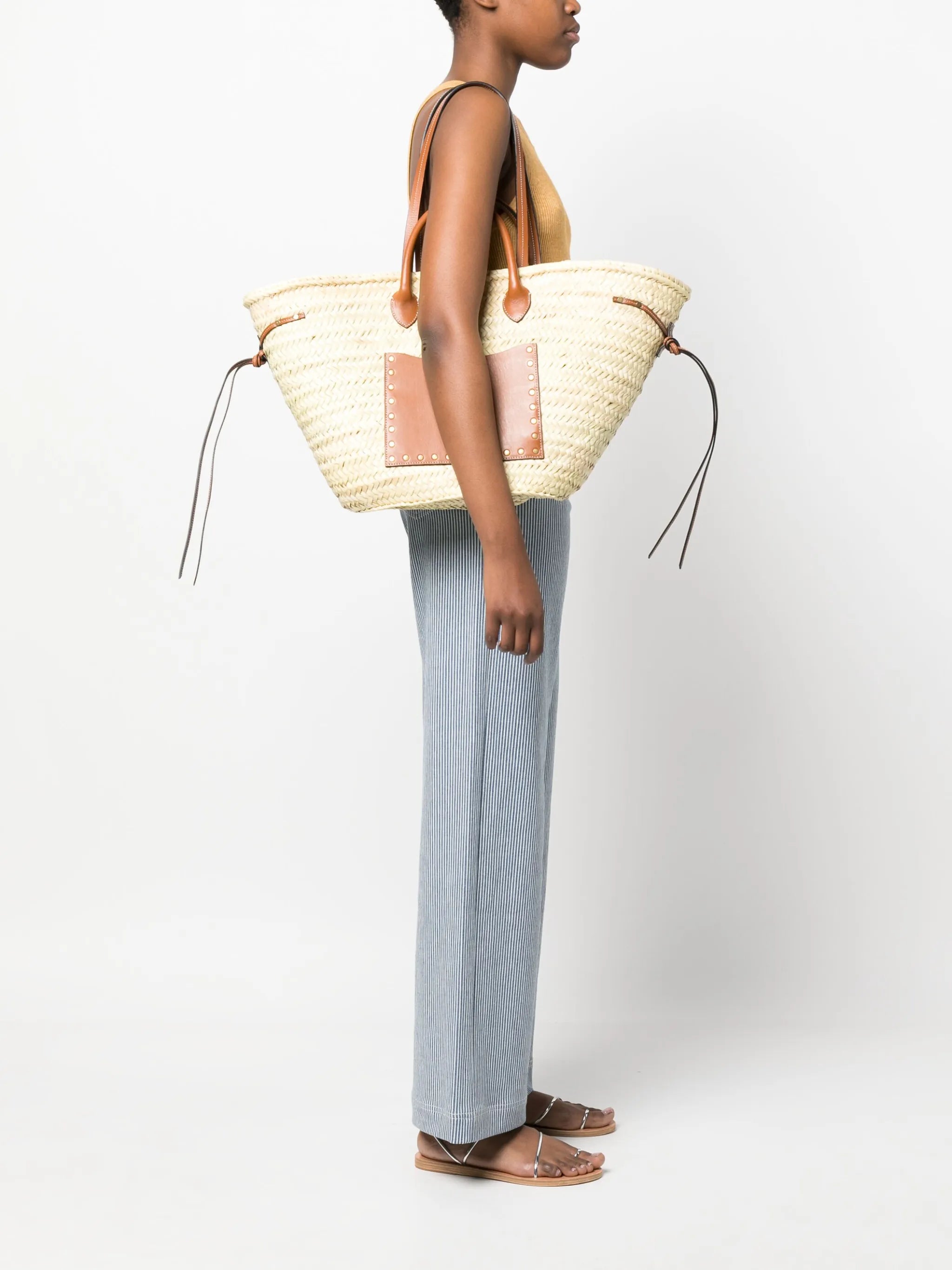 interwoven-design straw beach bag