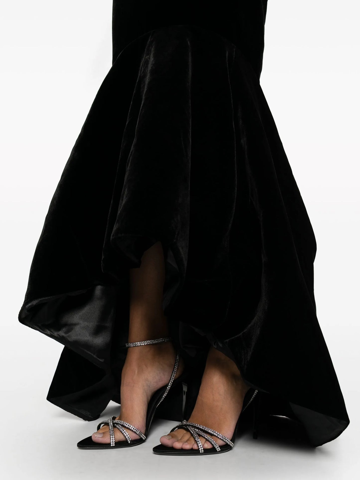 ruffle-hem velvet dress