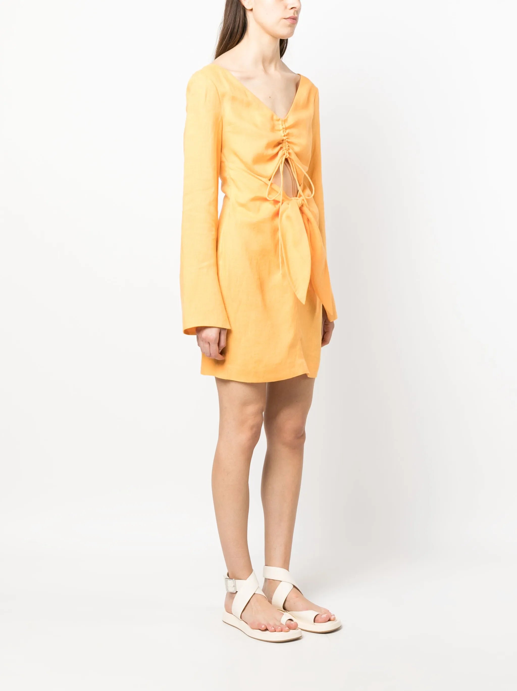 Gilia ruched knot-detail minidress