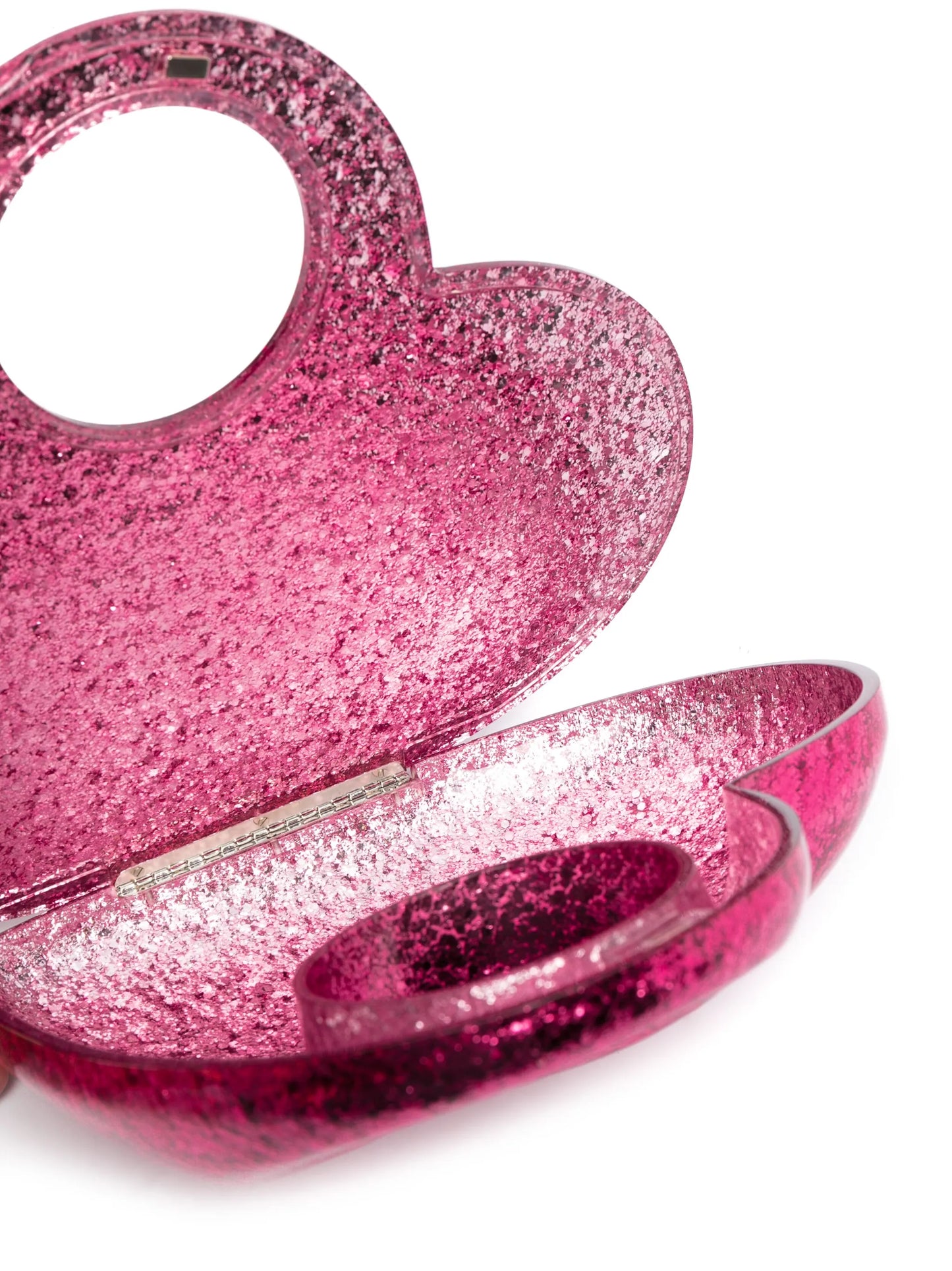 Heart glitter-embellished clutch bag