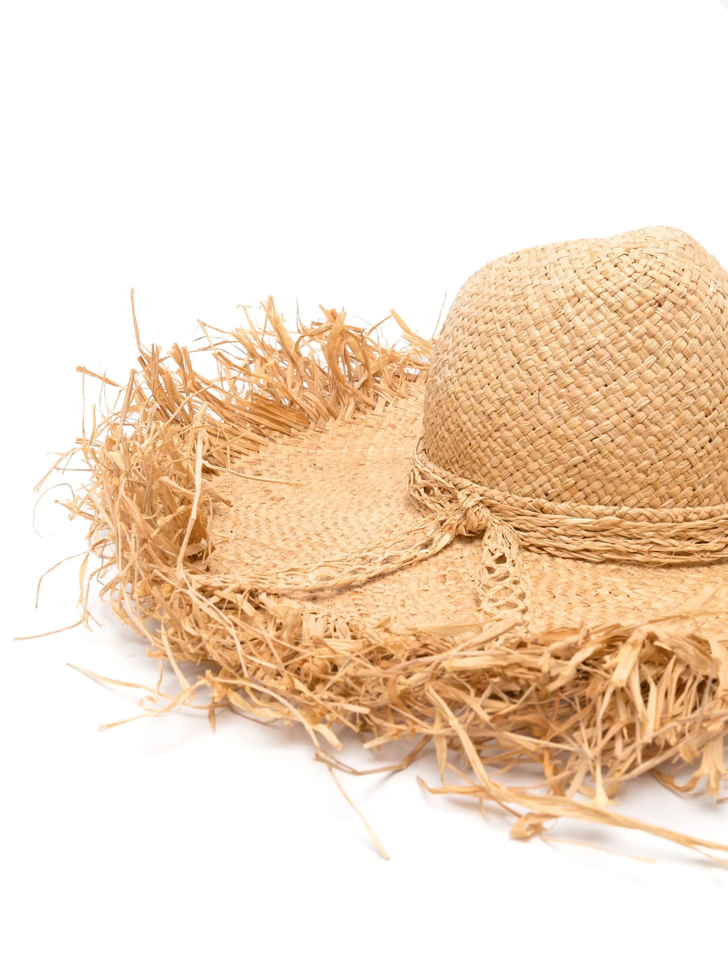 oversized-brim frayed hat