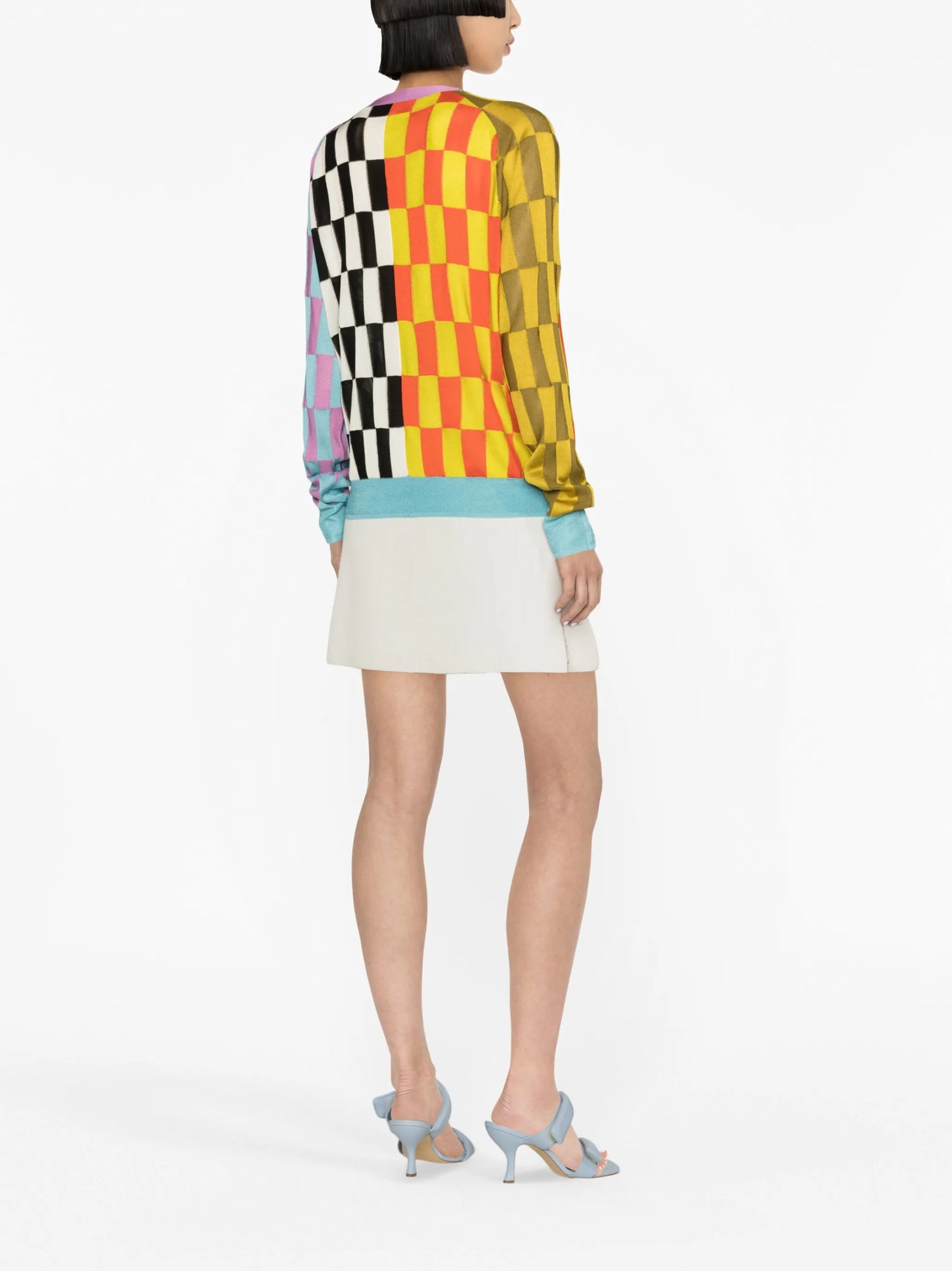 check-pattern V-neck cardigan