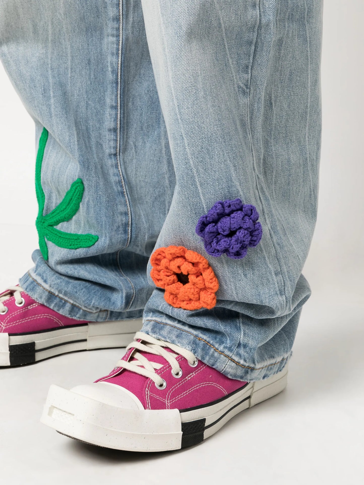 knit-patches wide-leg jeans