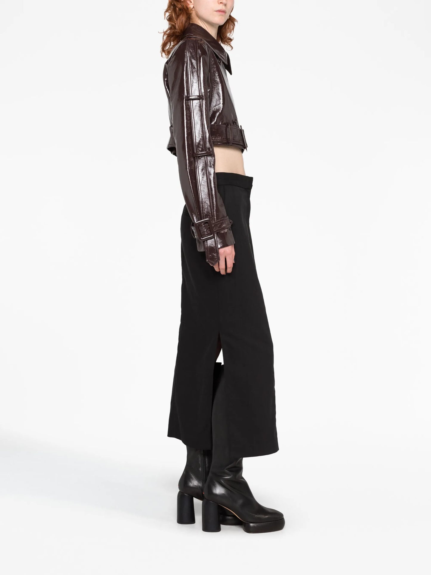 cropped vinyl biker jacket