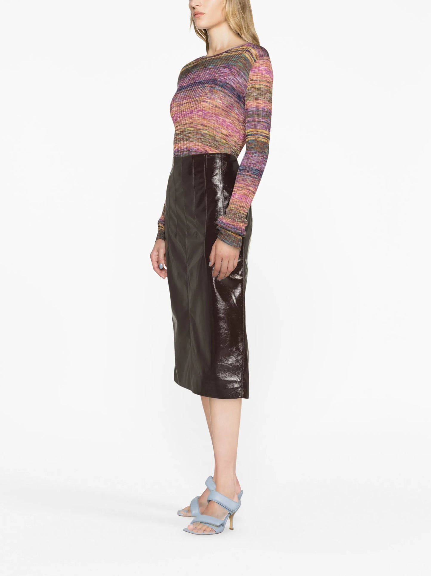 high-waist vinyl pencil skirt