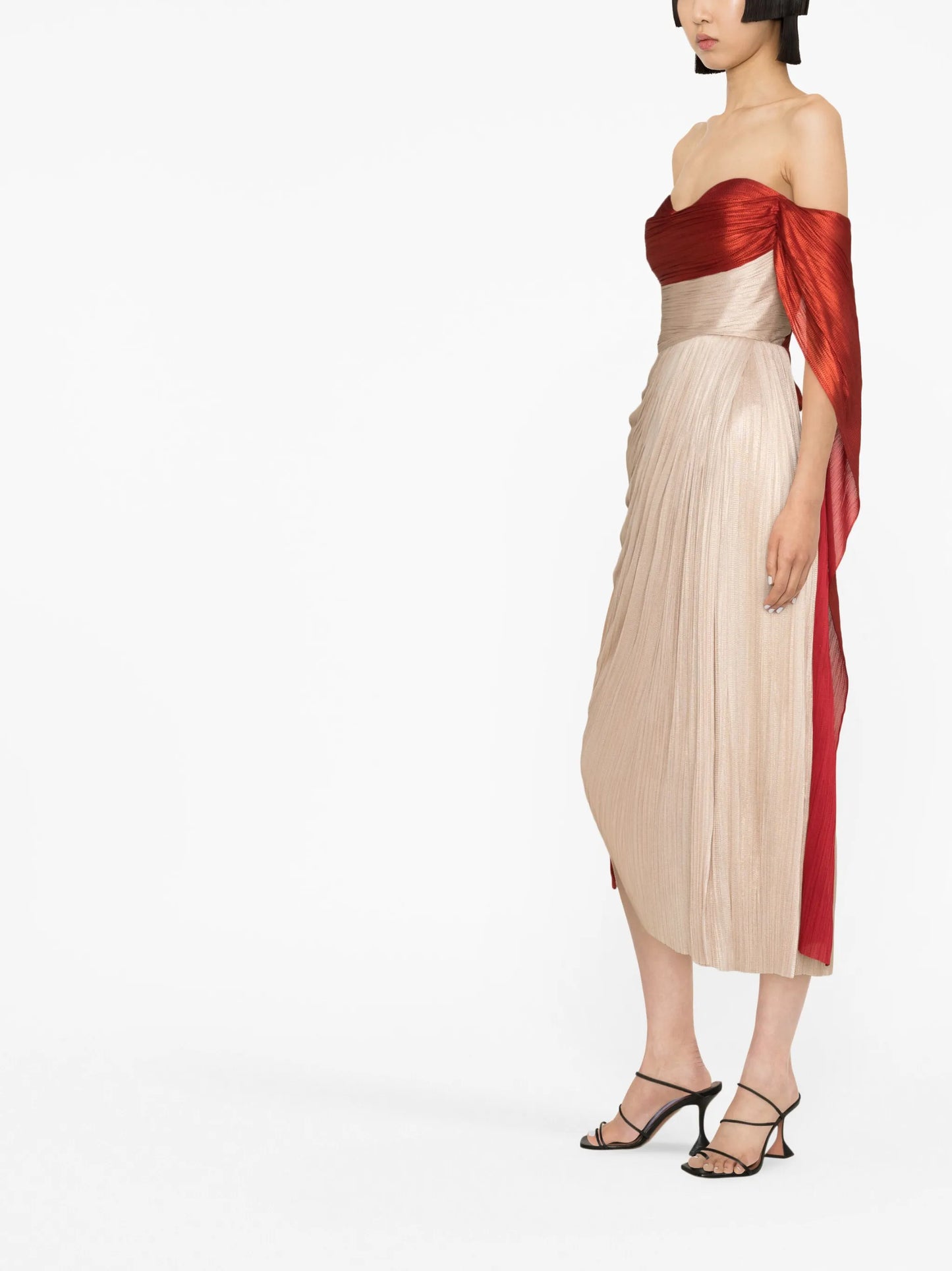 Izabella off-shoulder two-tone midi dress