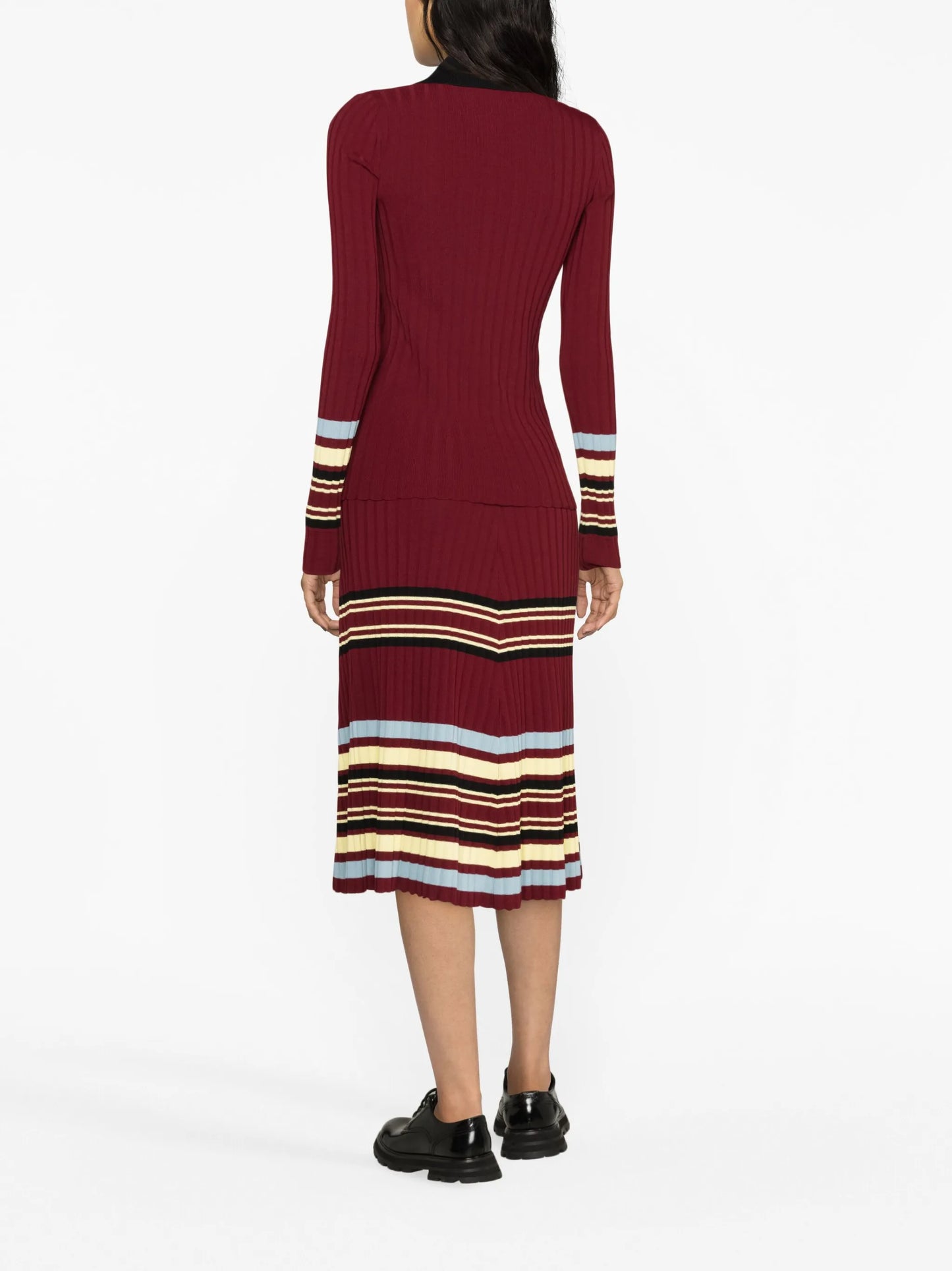 Wander striped ribbed-knit polo top
