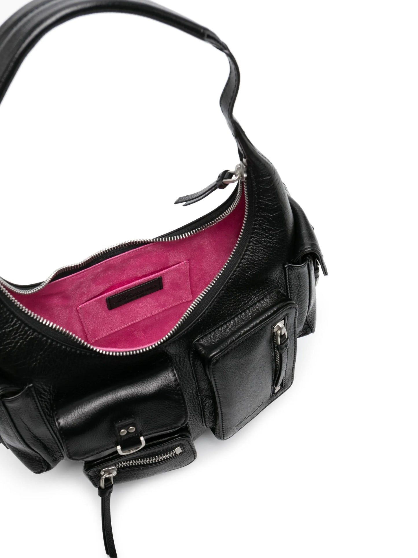 pocket-embellished leather shoulder bag