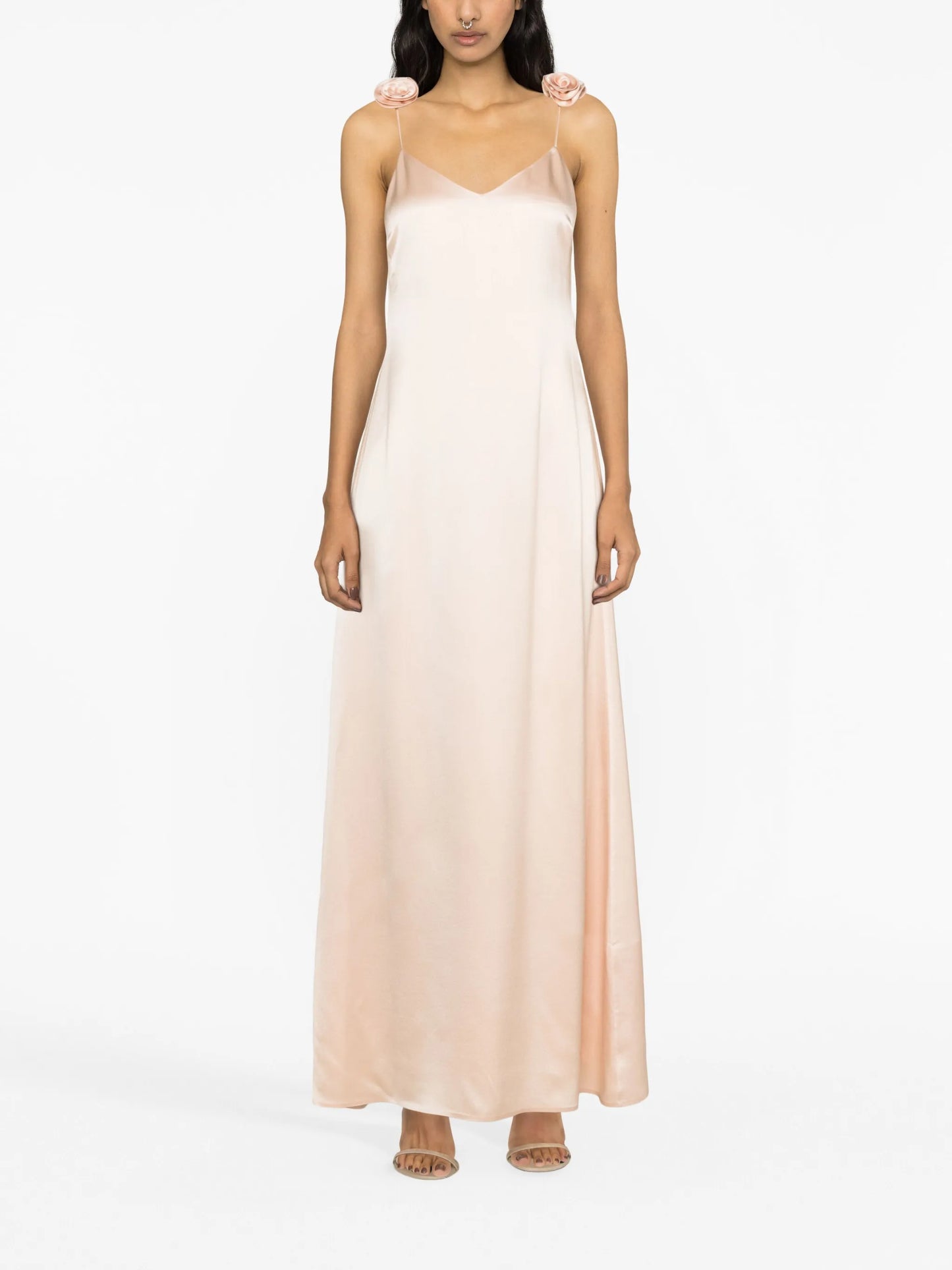 floral-appliqué silk maxi dress