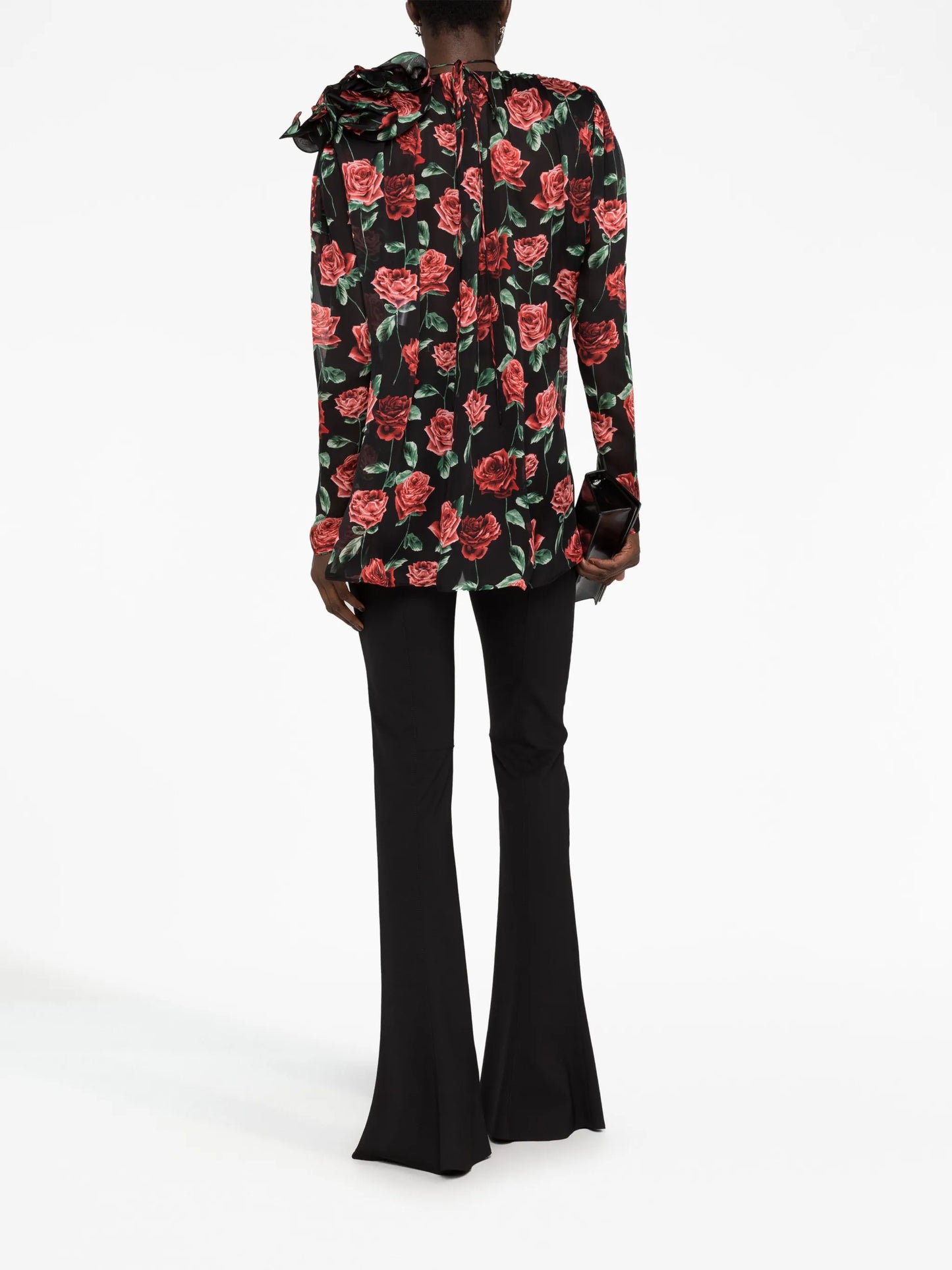 rose-print silk shirt