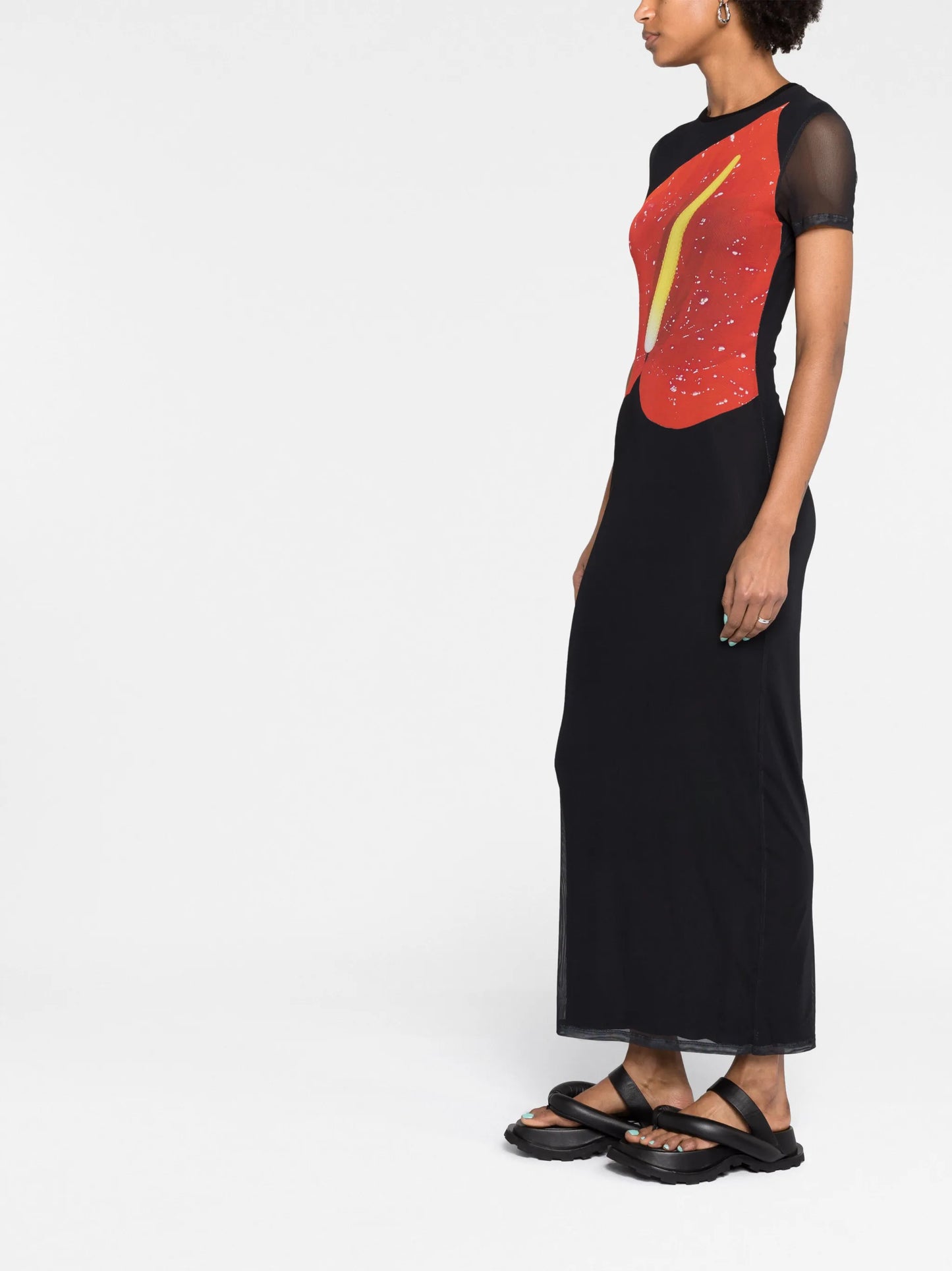 Anthurium-print short-sleeved dress