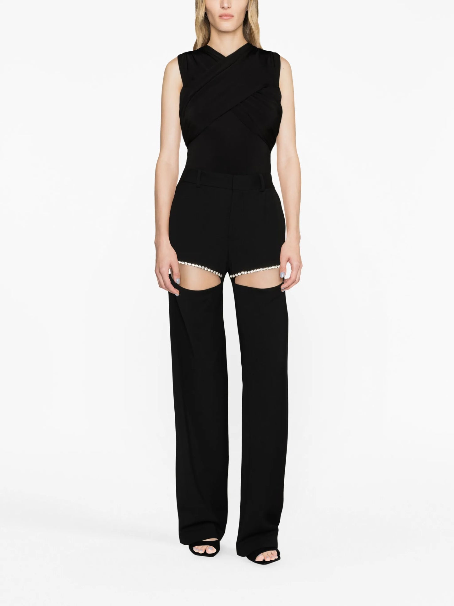 crystal-embellished cut-out trousers