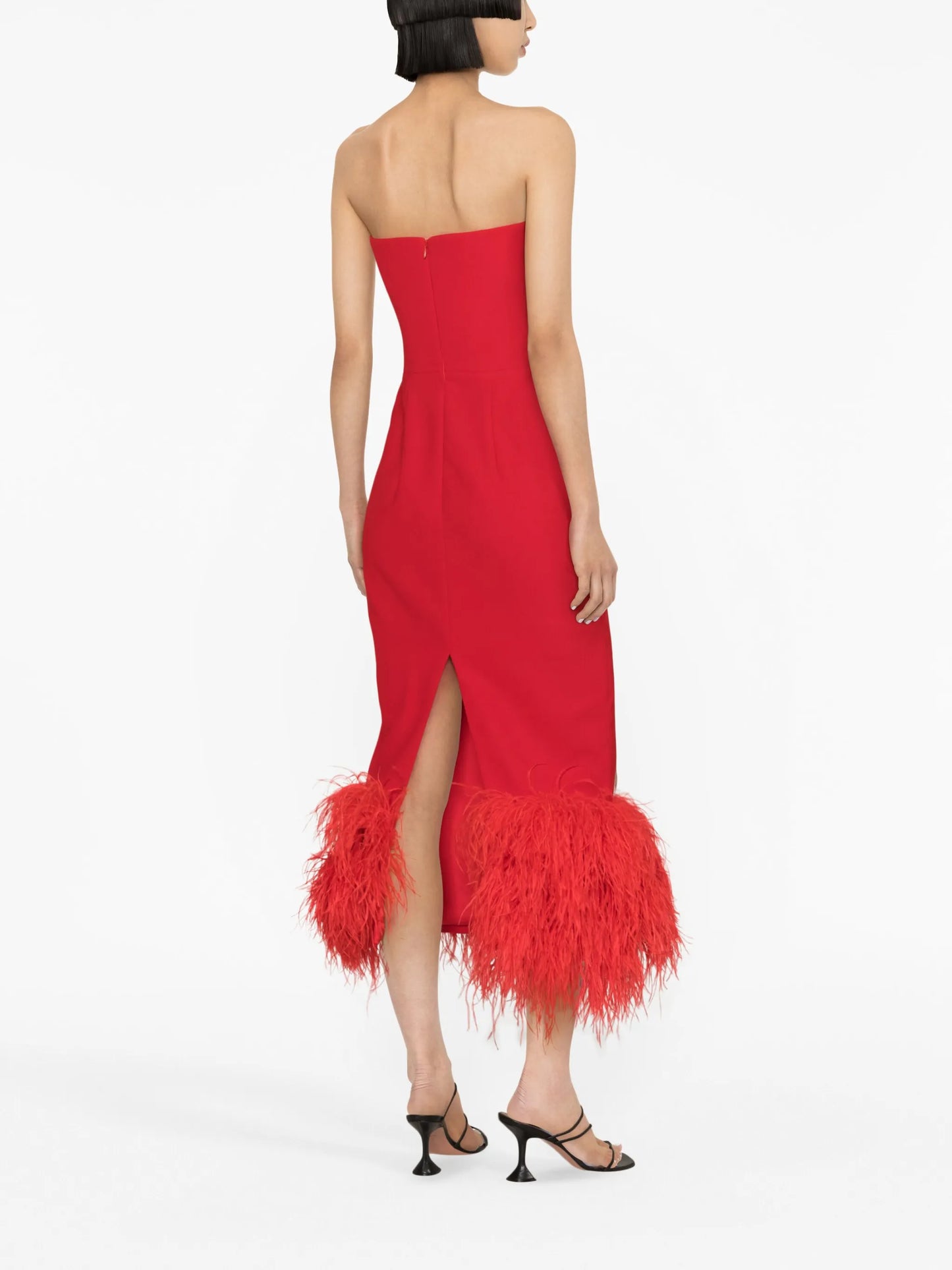 feather-trim midi dress