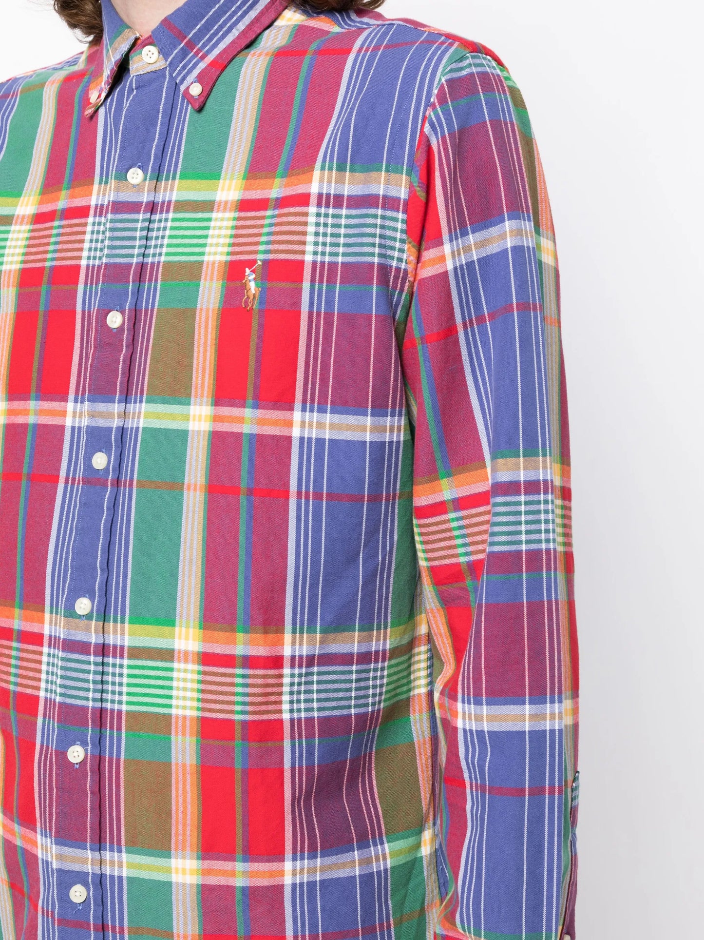 logo-embroidered plaid-print shirt