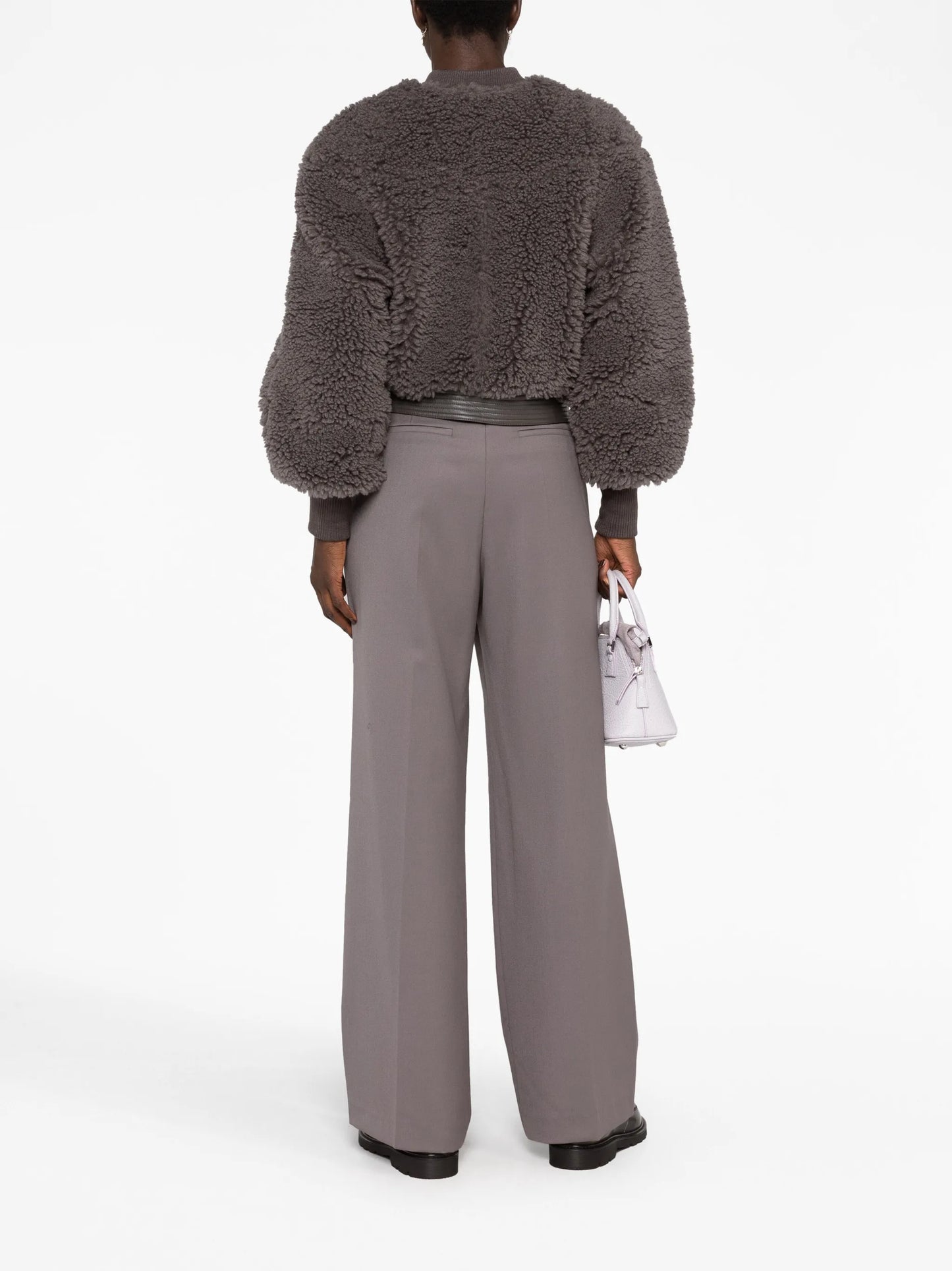 cropped faux-shearling bomber jacket