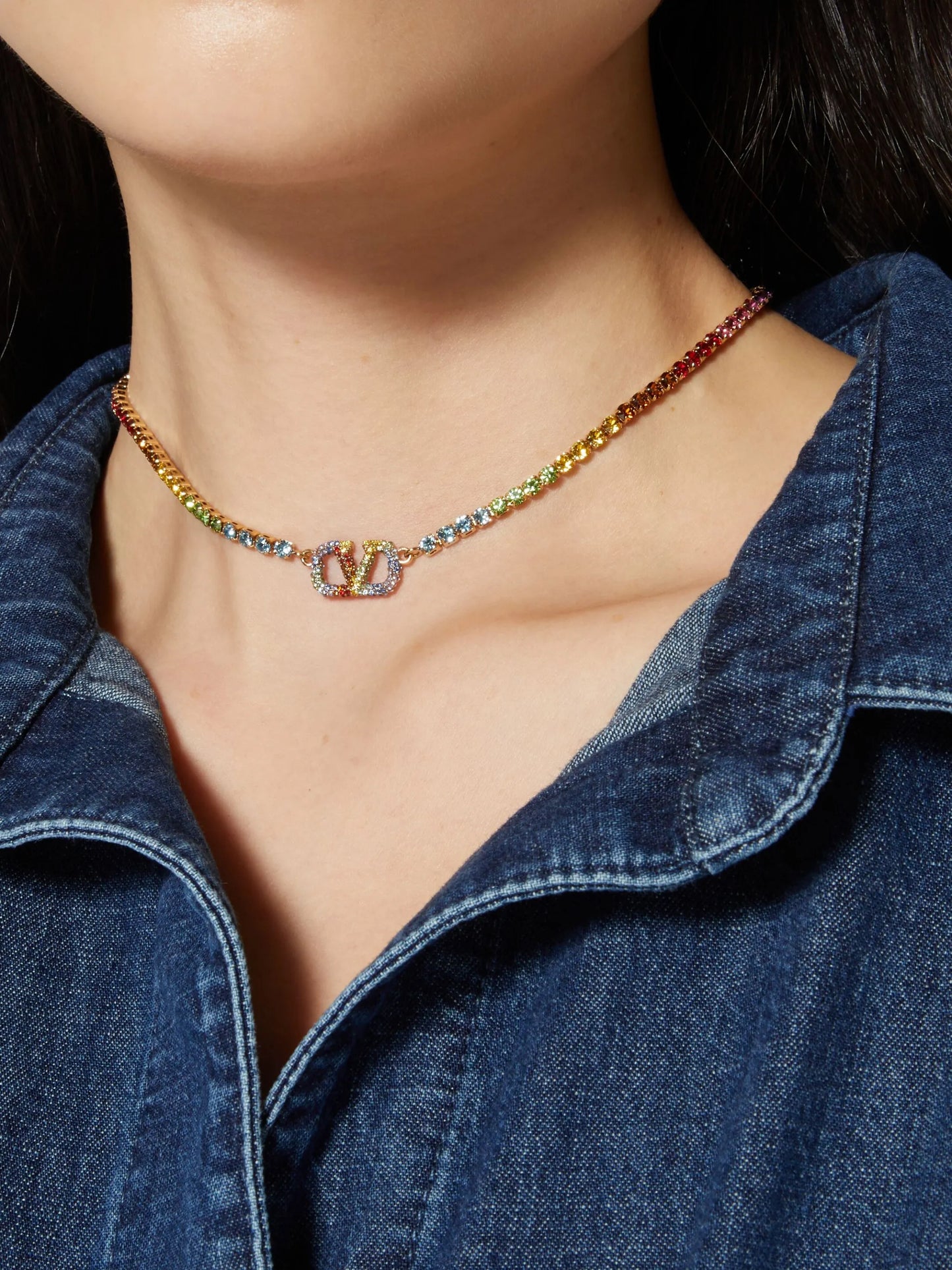 Rainbow crystal-embellished necklace