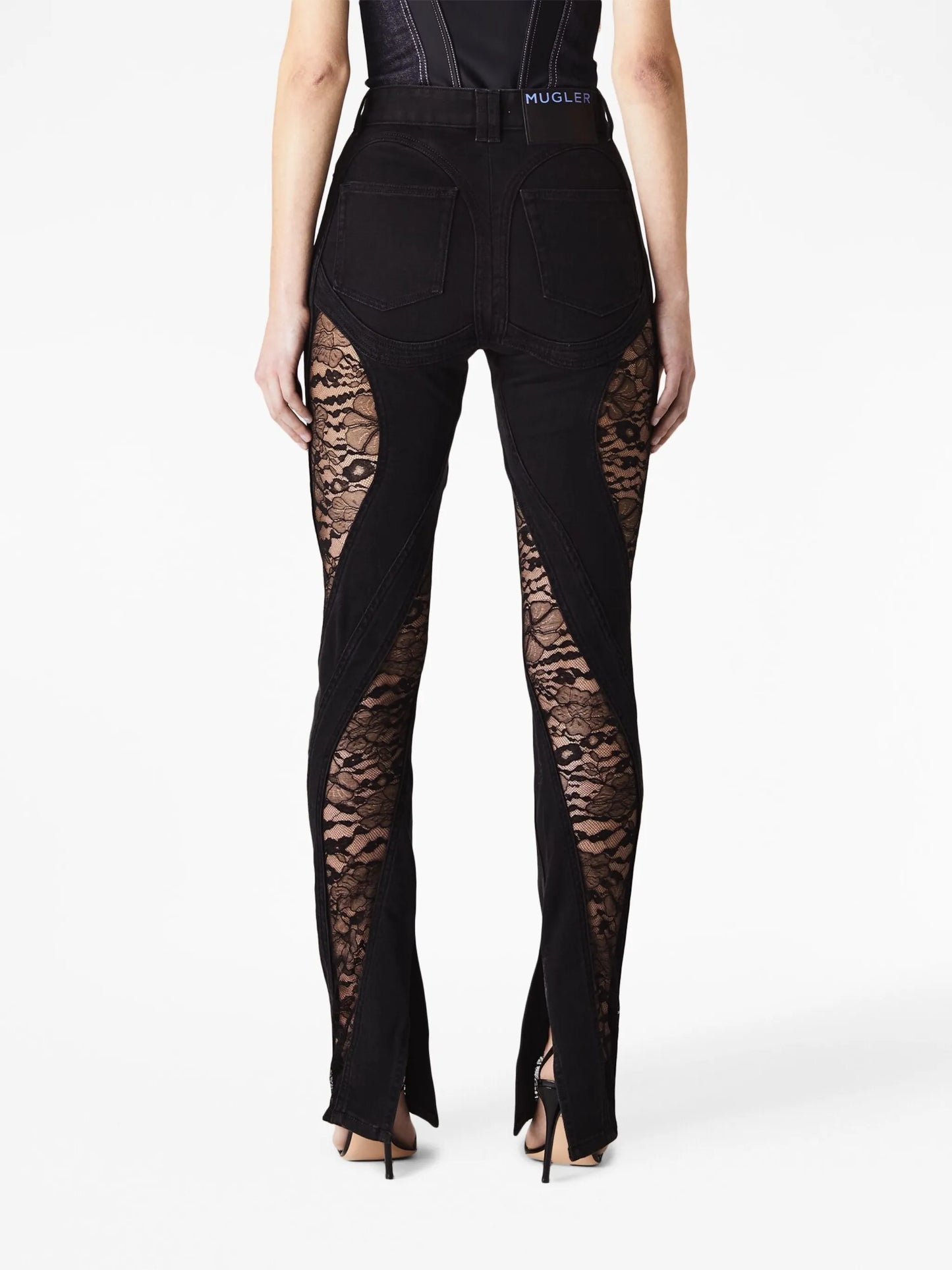 Spiral mesh-panelled skinny jeans