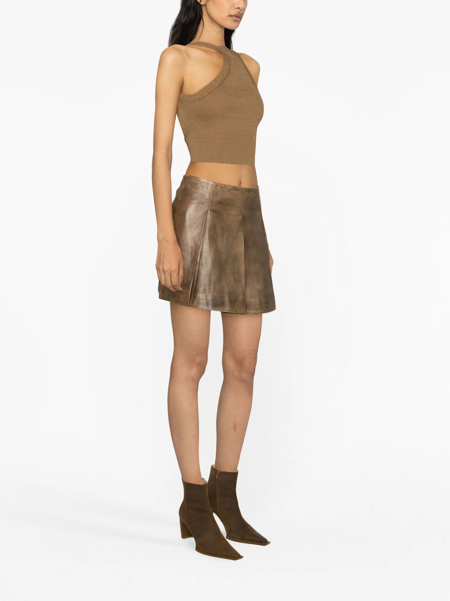 pleated A-line leather miniskirt