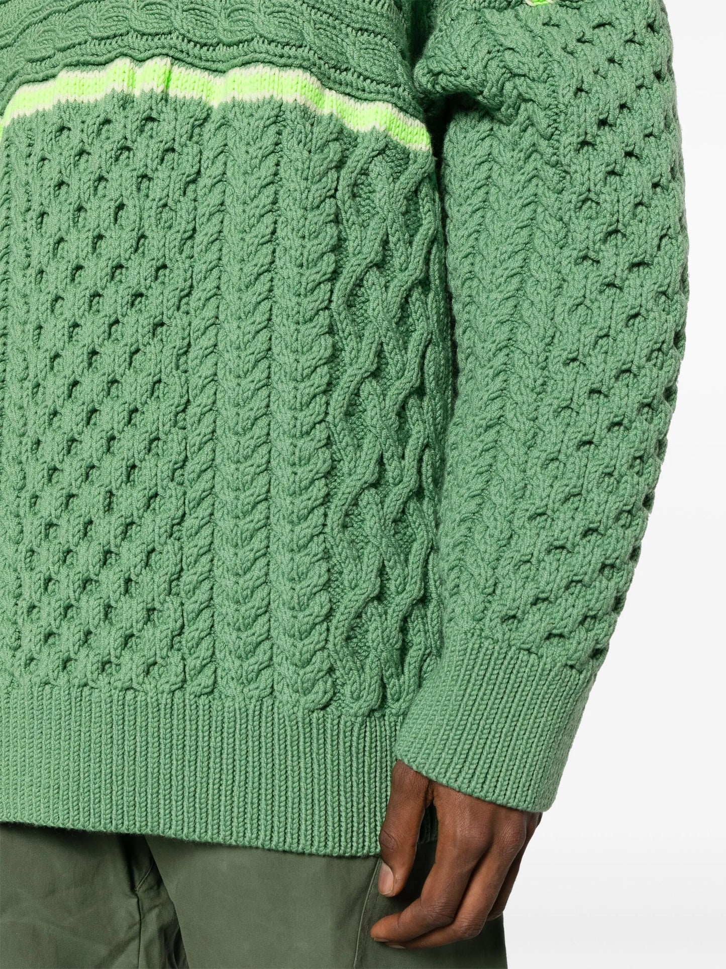 stripe-detailing Aran-knit jumper
