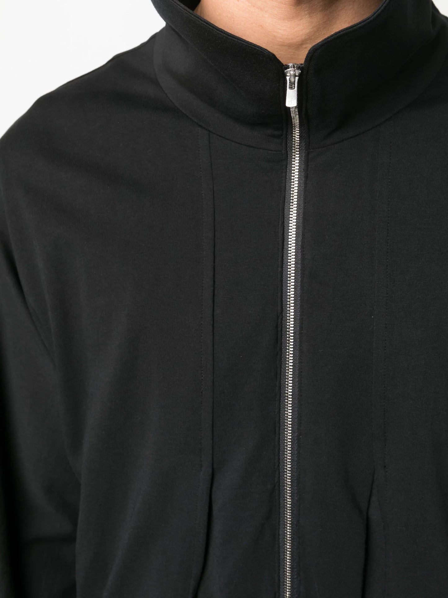high-neck draped bomber jacket