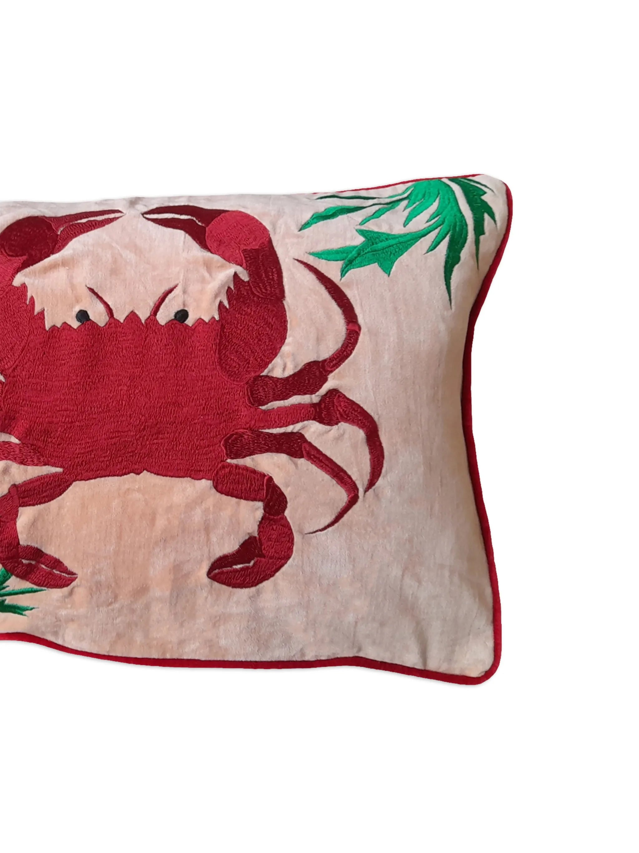 Crab embroidered cushion