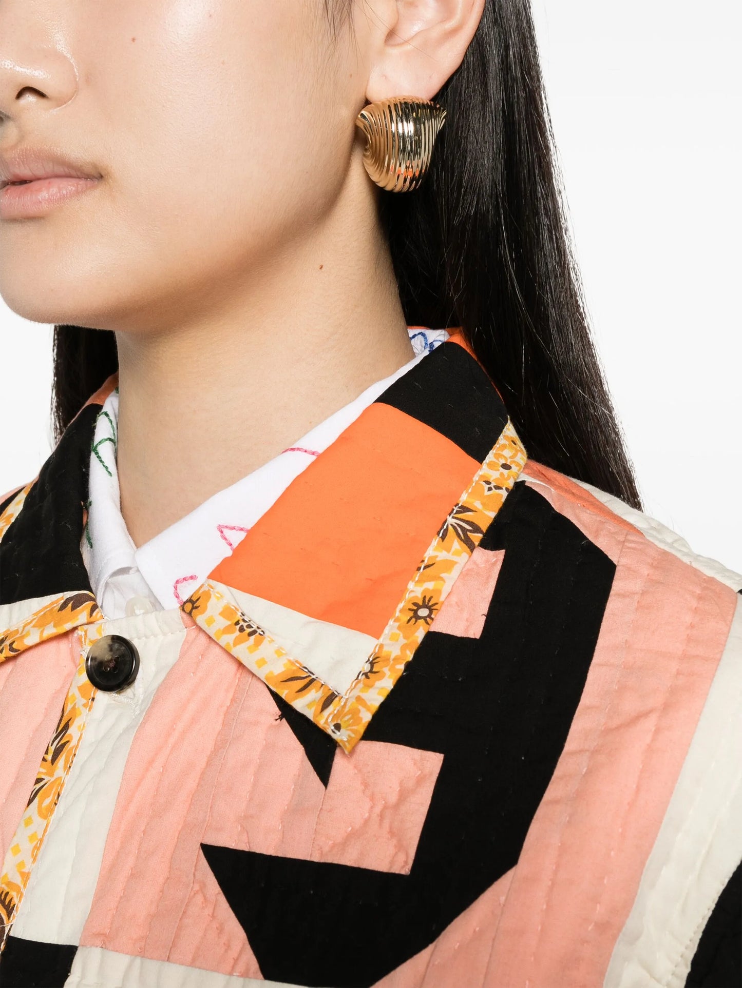 Letter Block patchwork shirt jacket