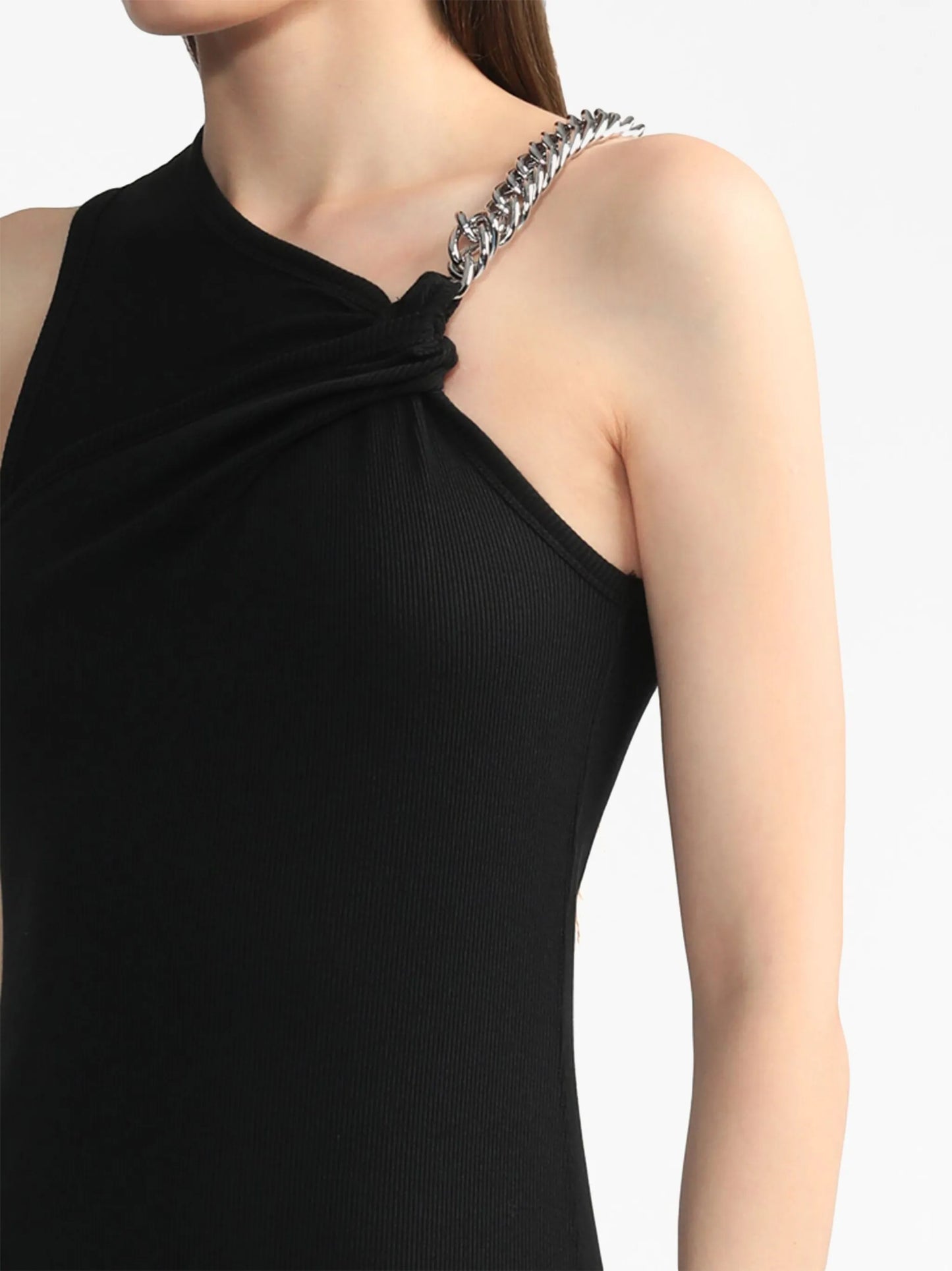 chain-detailed rib-knit dress
