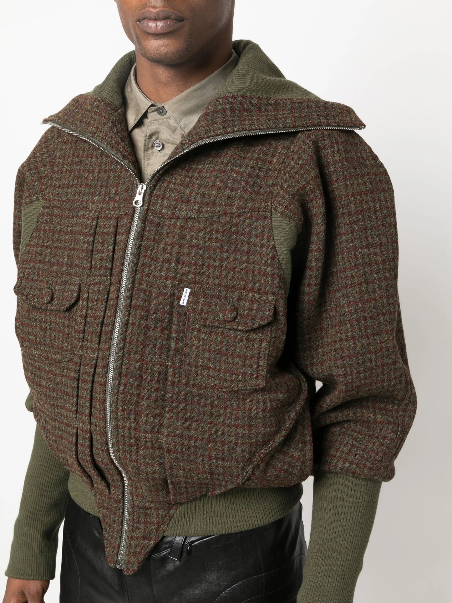 checked zip-up jacket