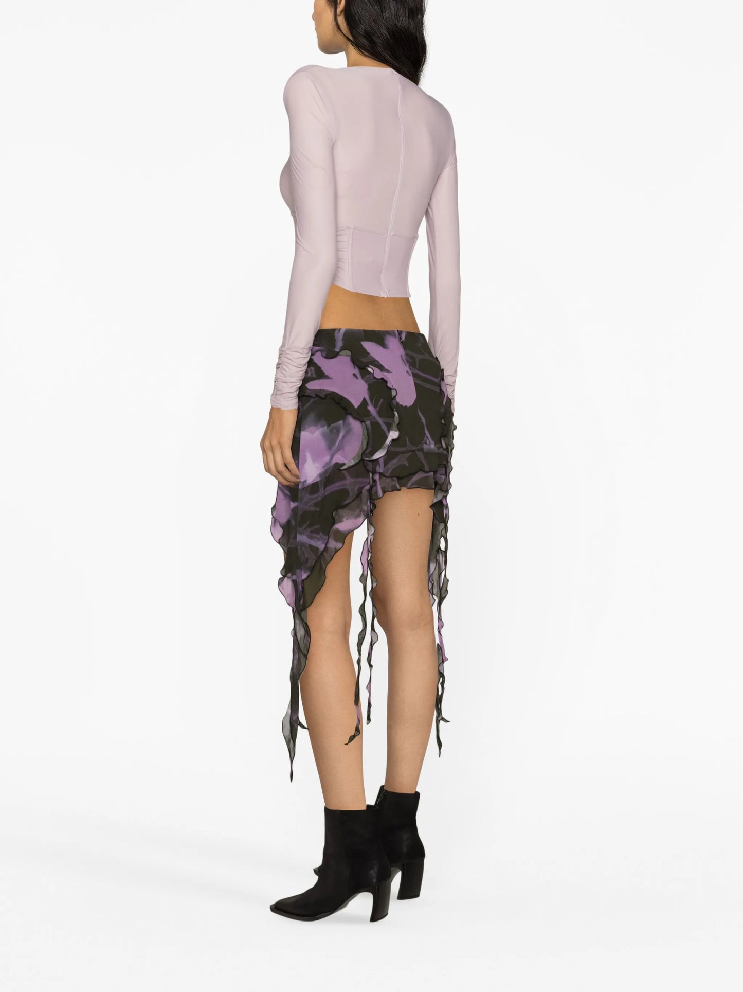 floral-print ruffled mini skirt