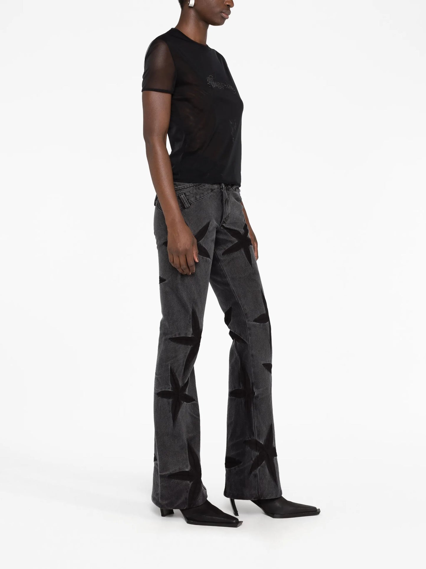 crystal-embellished mesh logo T-shirt