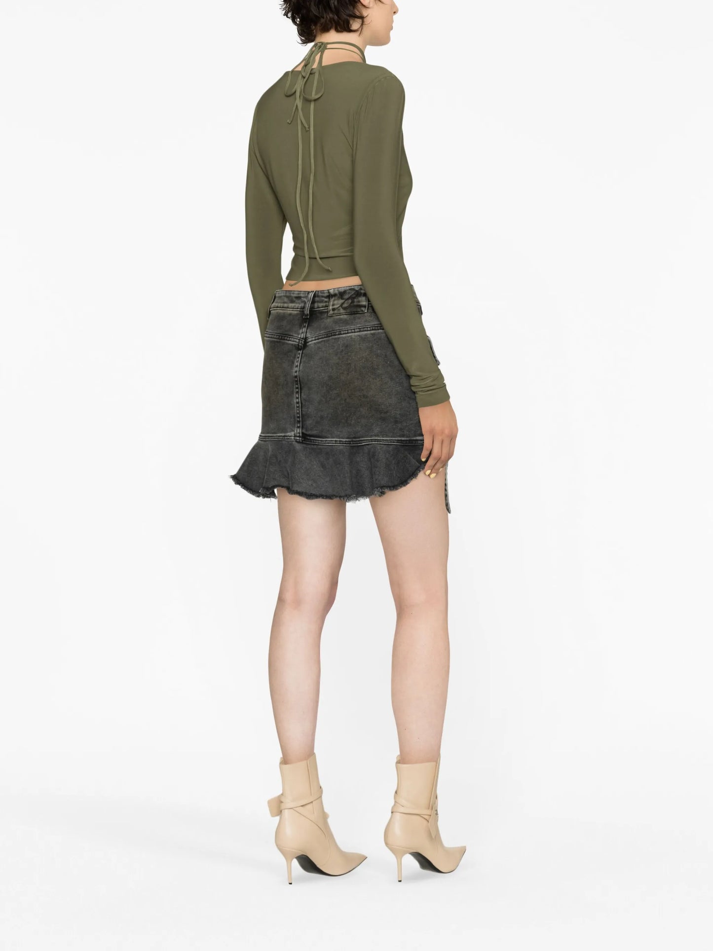 asymmetric denim cargo skirt