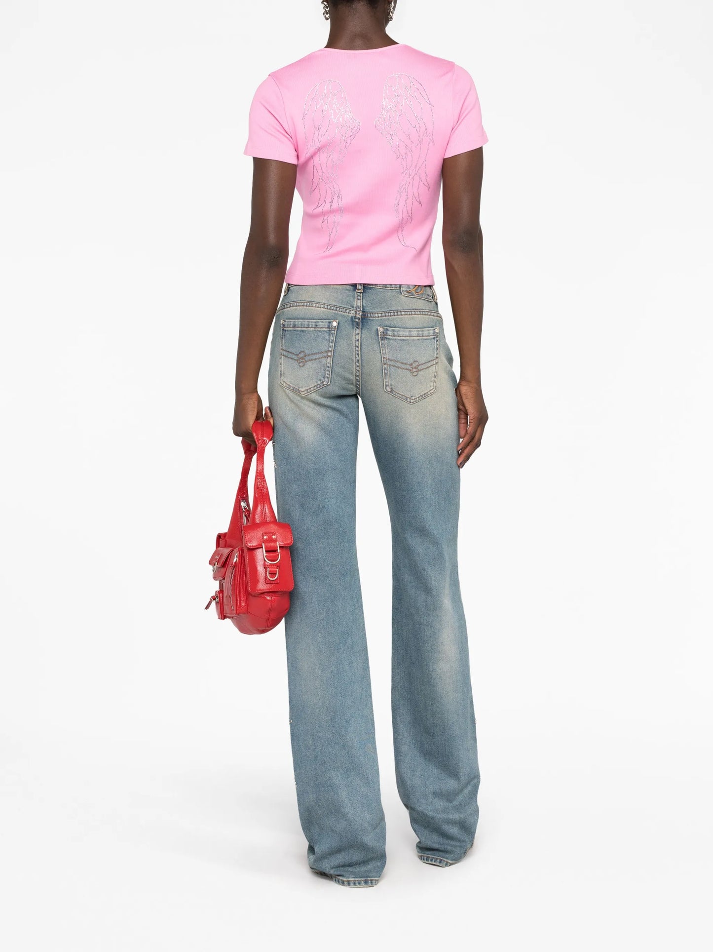 stud-embellished wide-leg jeans