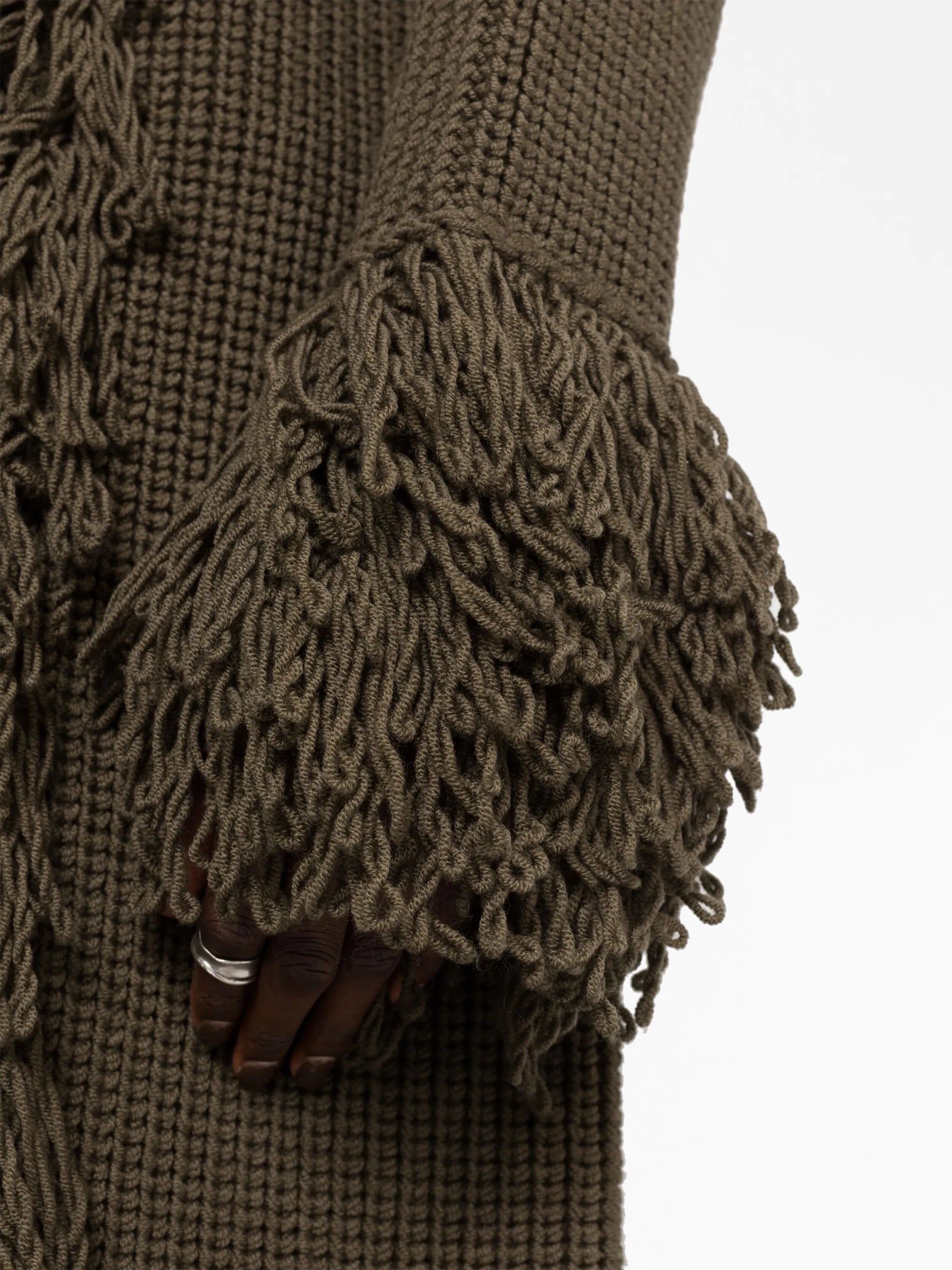 fringe-trimmed virgin-wool coat