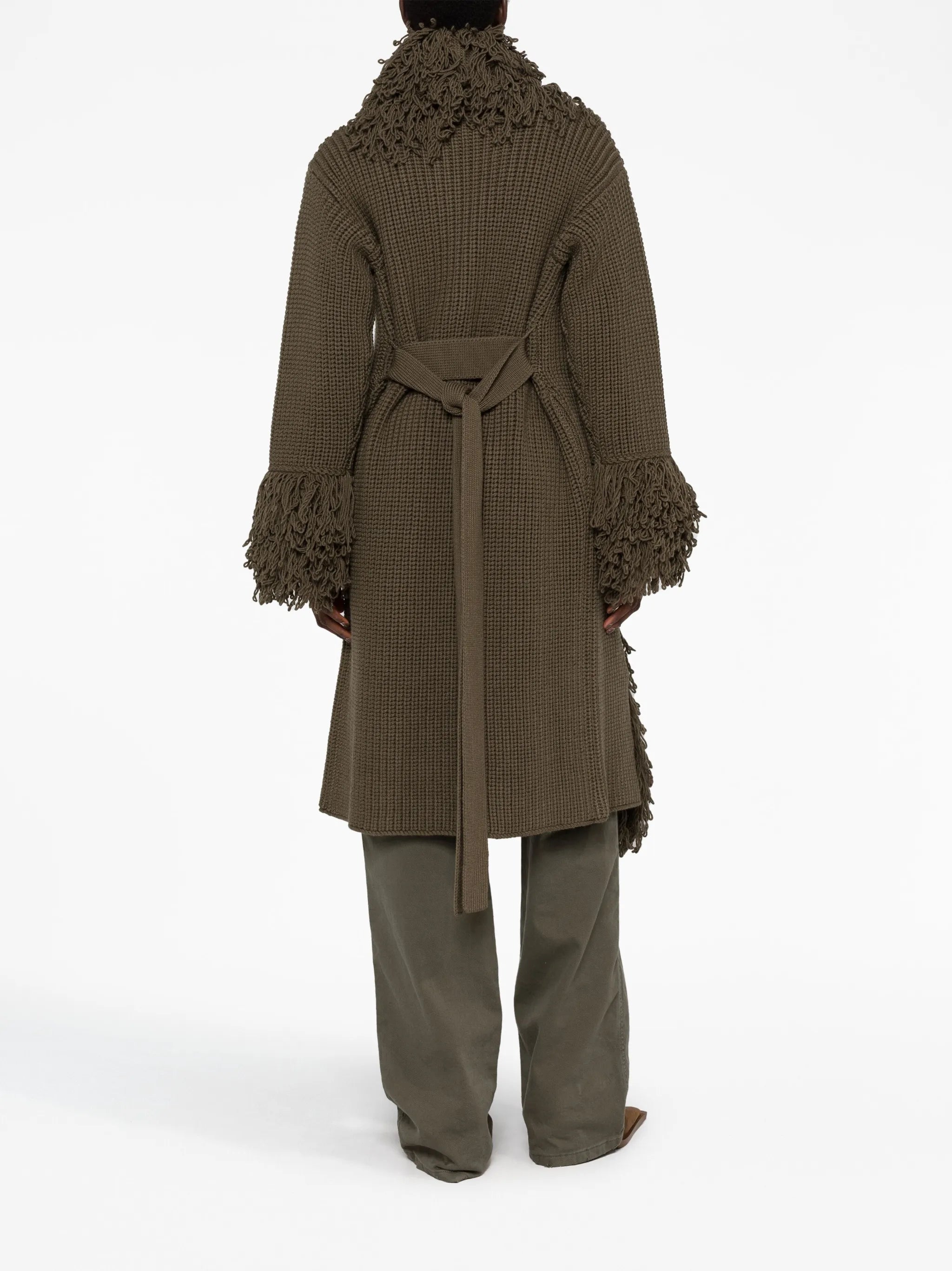 fringe-trimmed virgin-wool coat