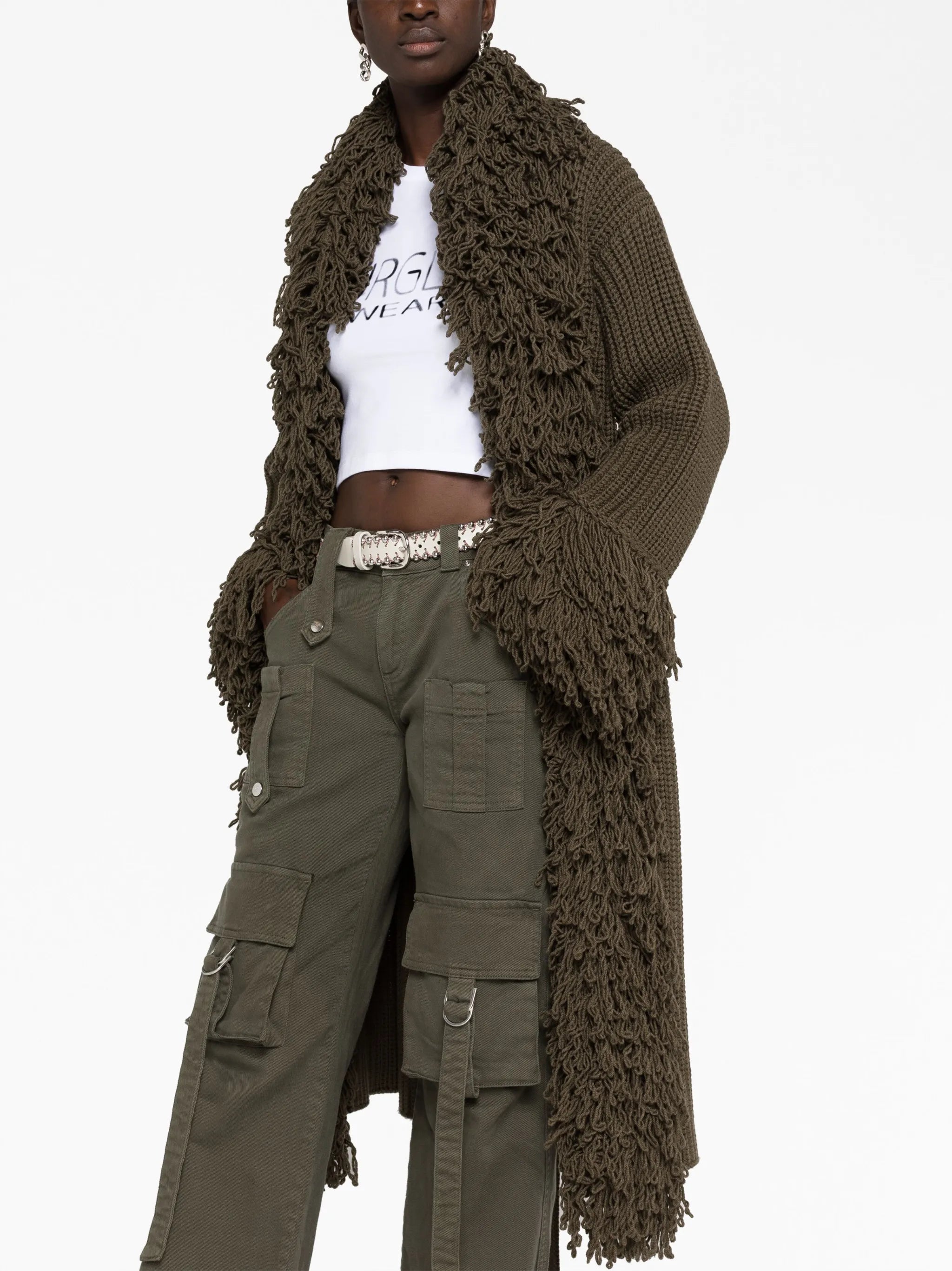 fringe-trimmed virgin-wool coat