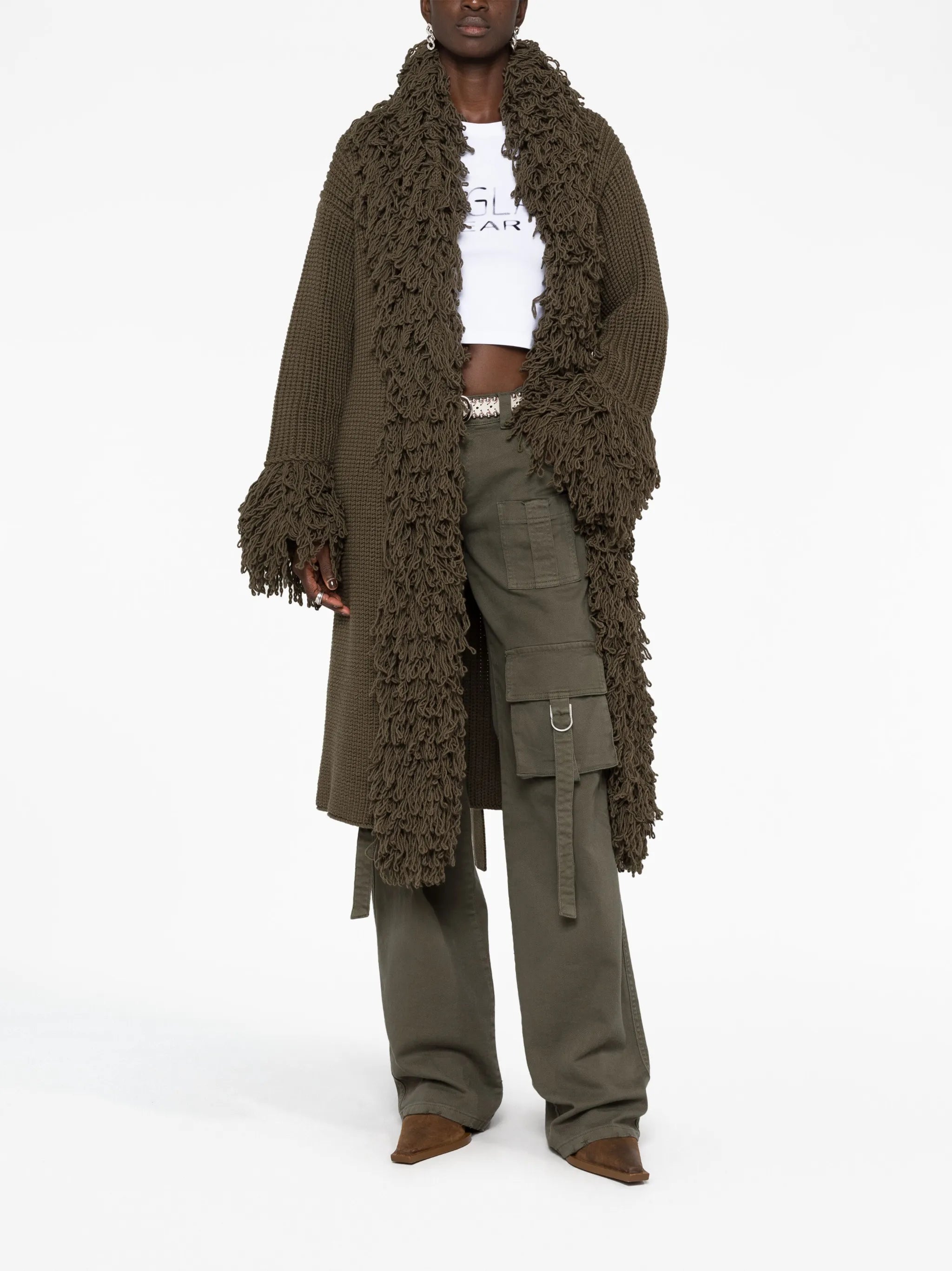 fringe-trimmed virgin-wool coat