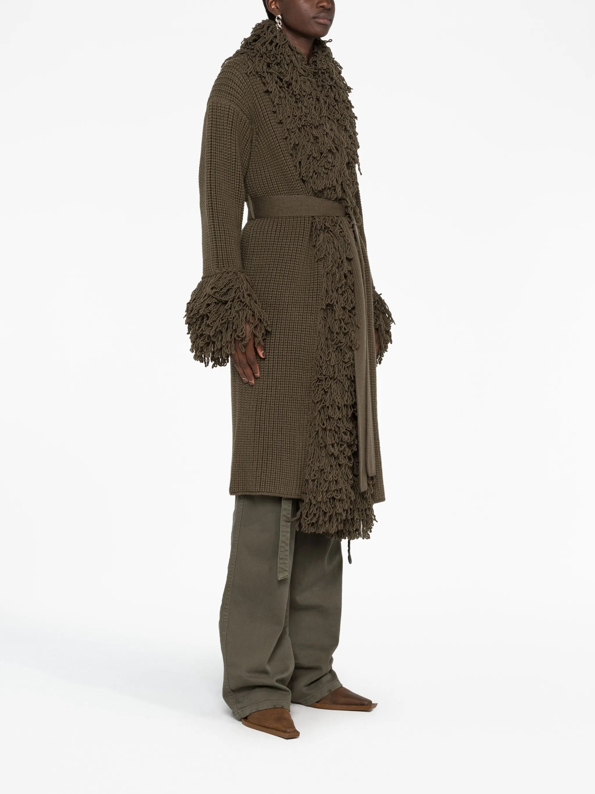 fringe-trimmed virgin-wool coat