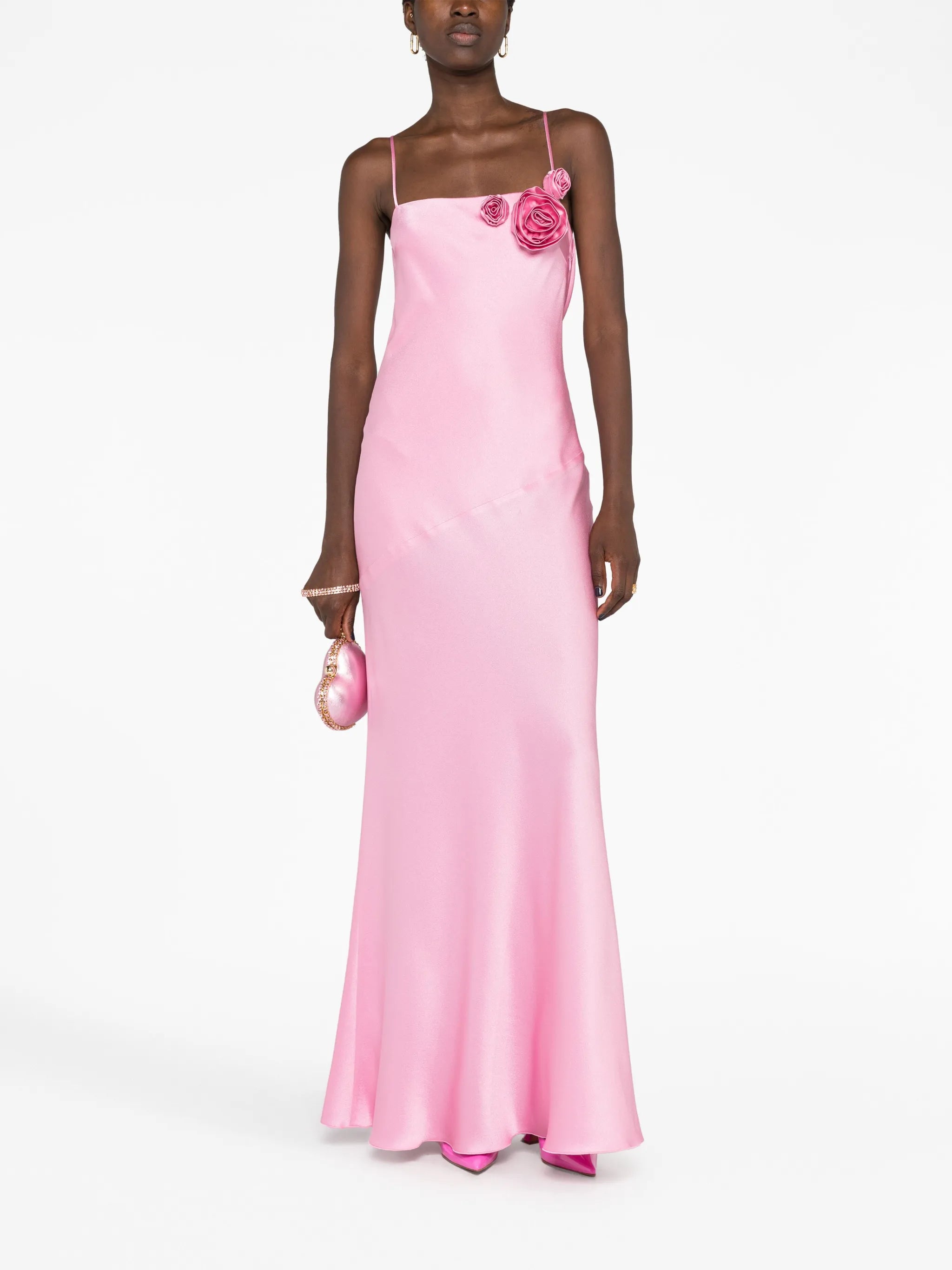 rose-appliqué silk-blend maxi dress