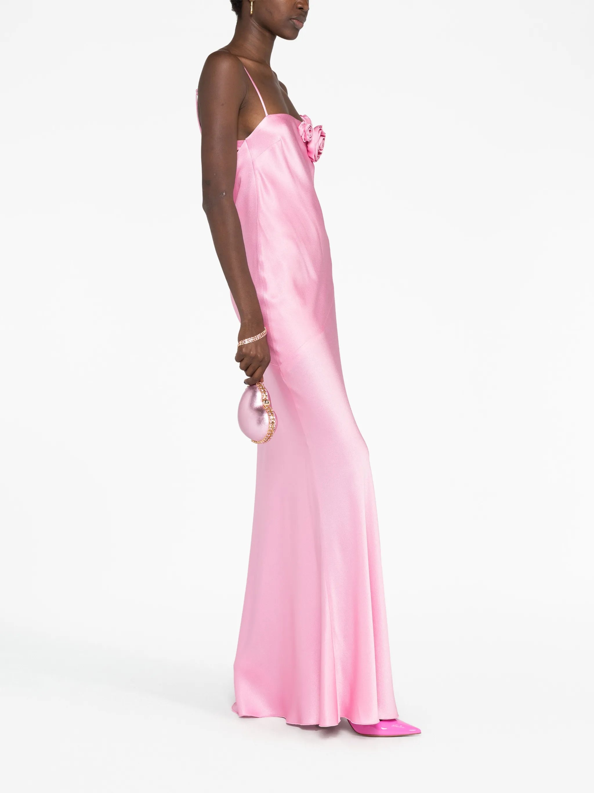 rose-appliqué silk-blend maxi dress