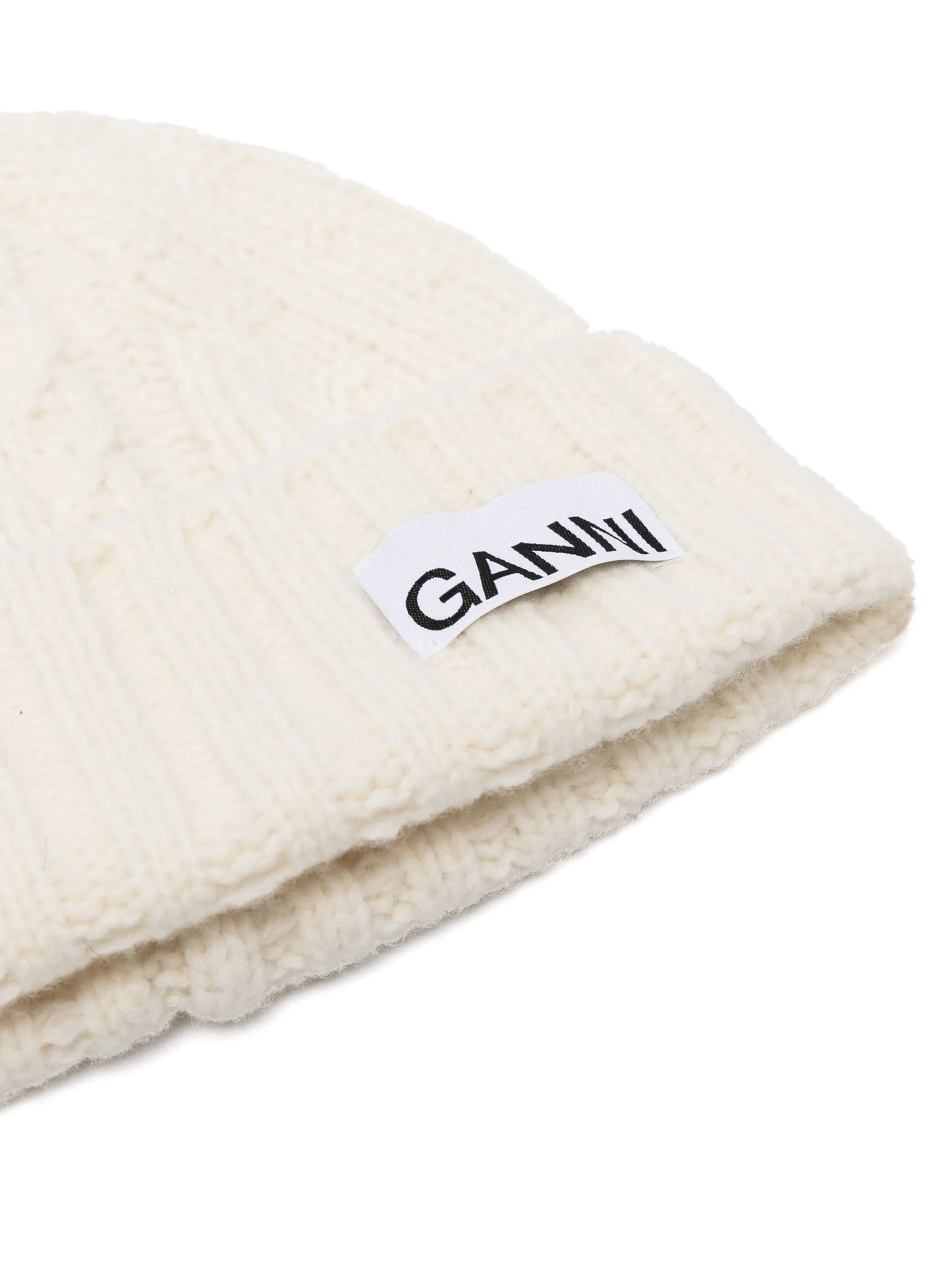 logo-patch cable-knit beanie