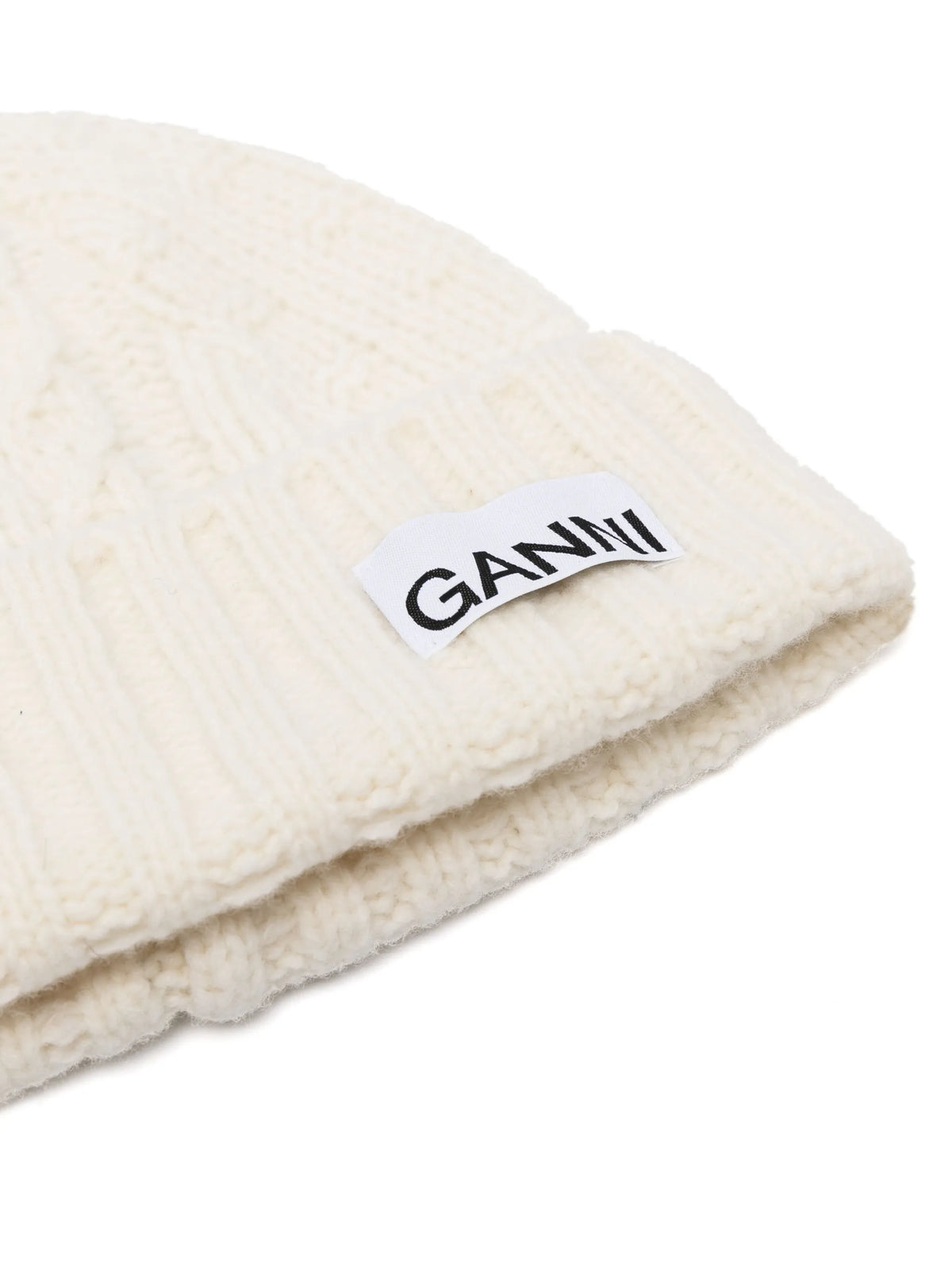 logo-patch cable-knit beanie