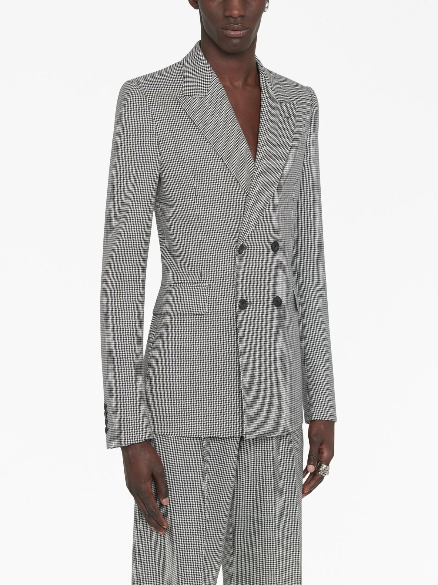 dogtooth-pattern double-breasted blazer